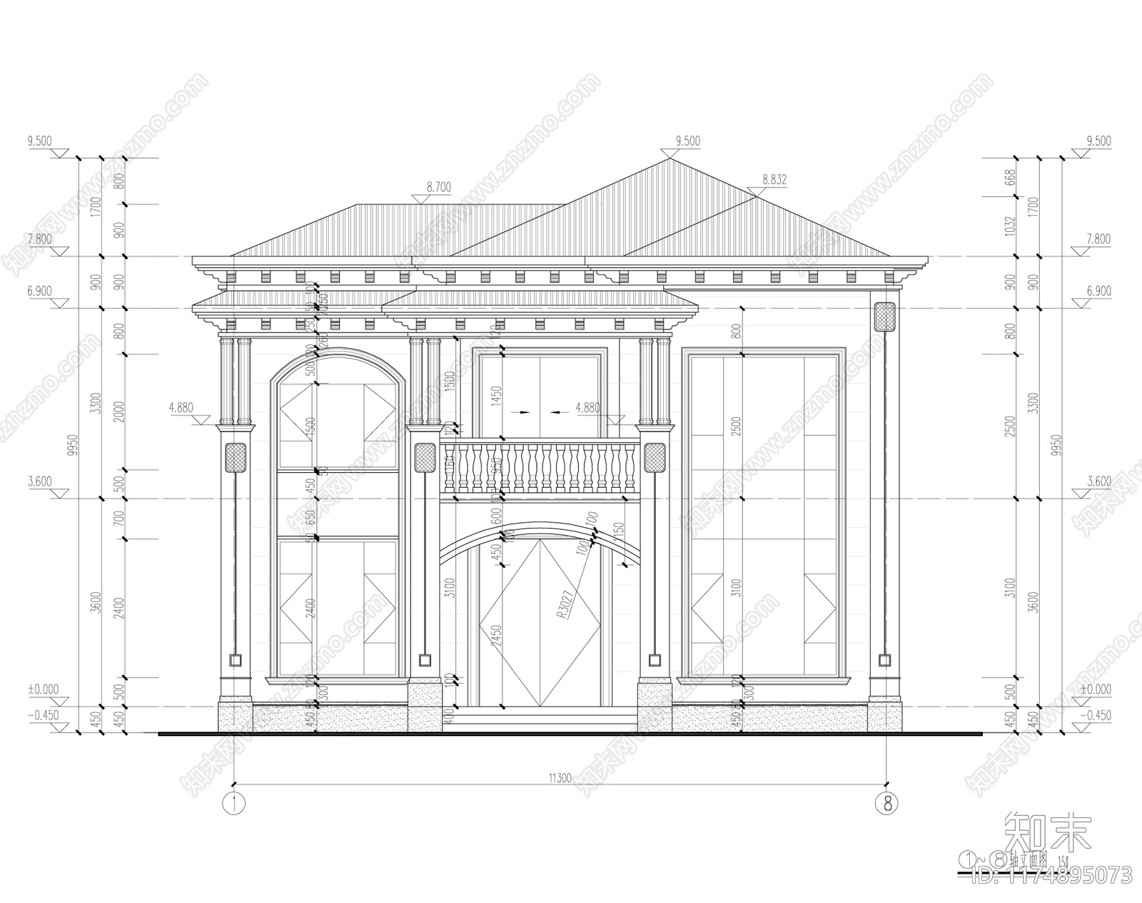 欧式别墅建筑cad施工图下载【ID:1174895073】