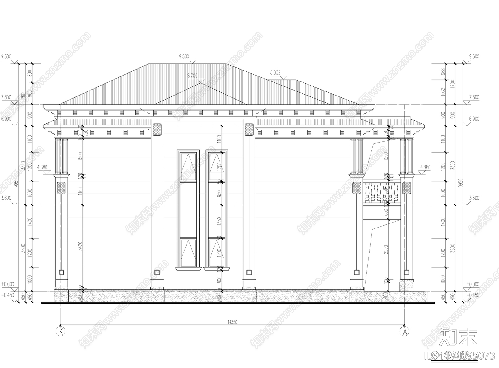 欧式别墅建筑cad施工图下载【ID:1174895073】