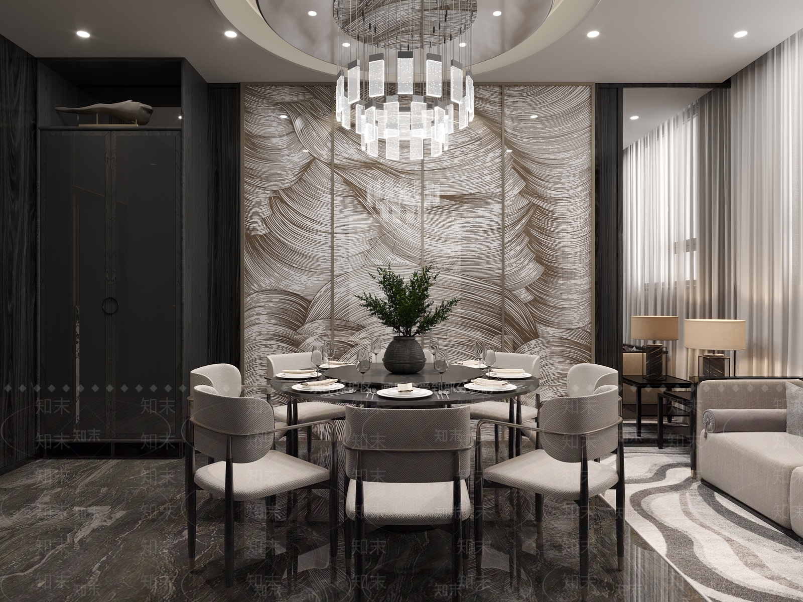 新中式现代包厢3D模型下载【ID:1174896845】