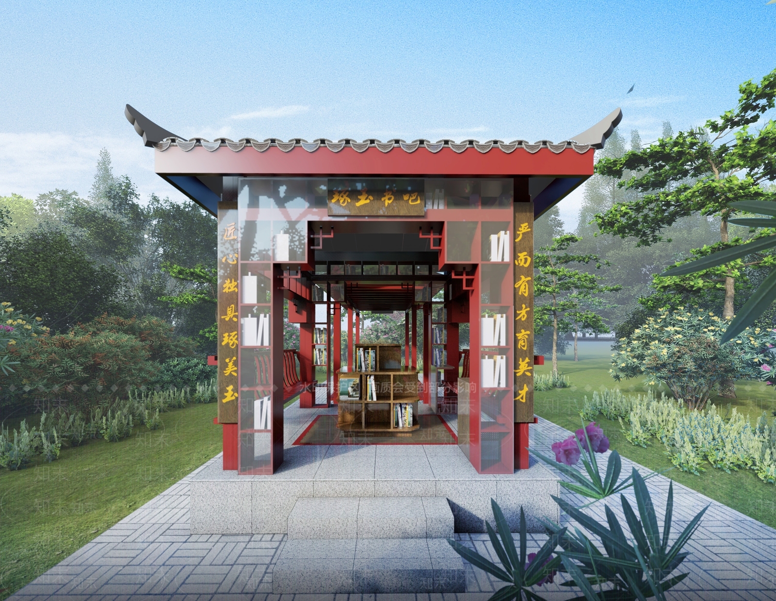 中式校园景观SU模型下载【ID:1174910091】