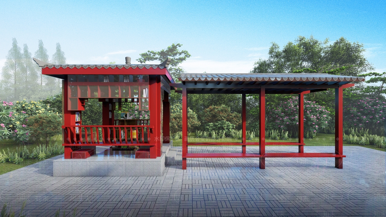 中式校园景观SU模型下载【ID:1174910091】