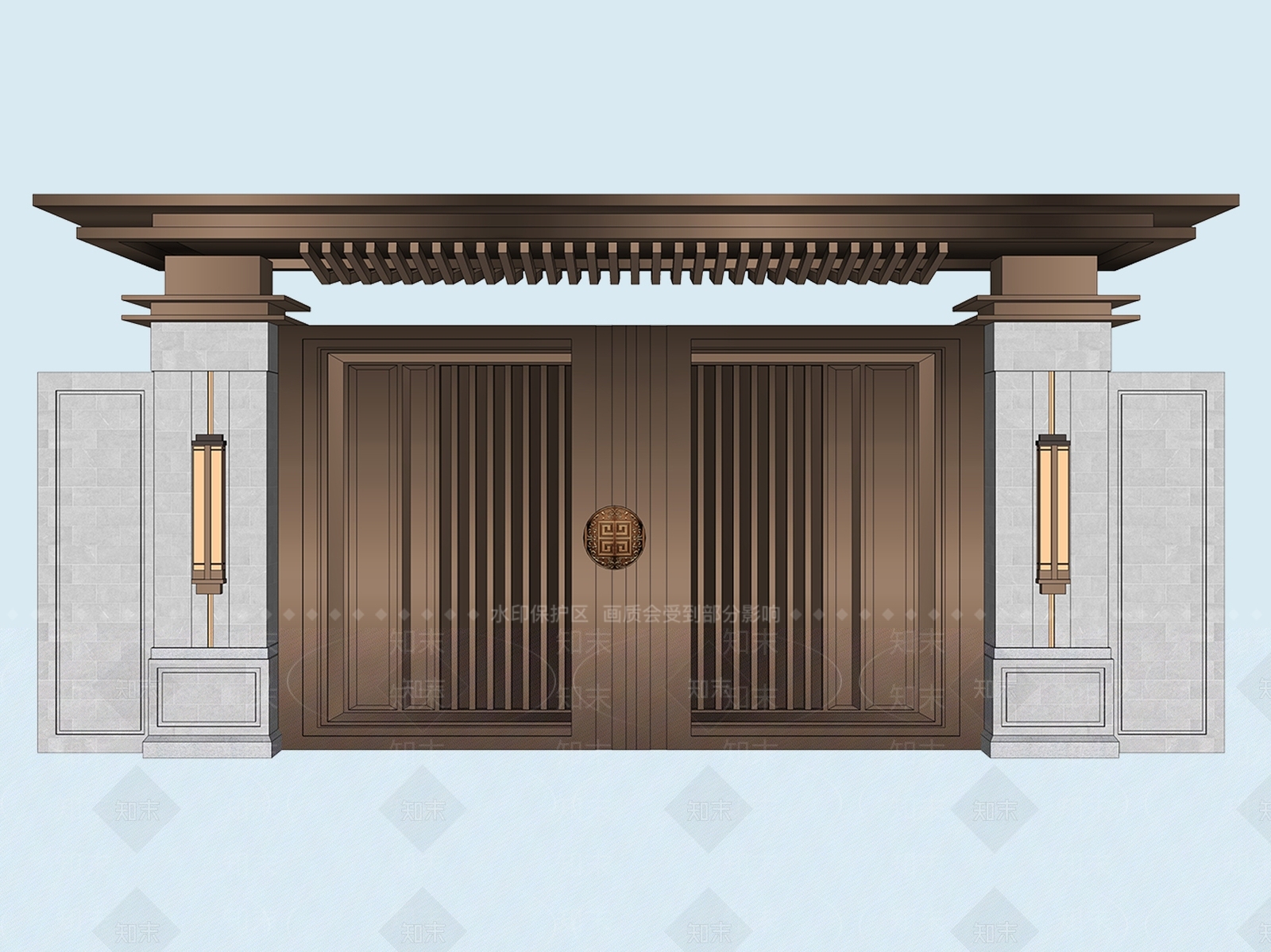 新中式庭院门SU模型下载【ID:1174903833】