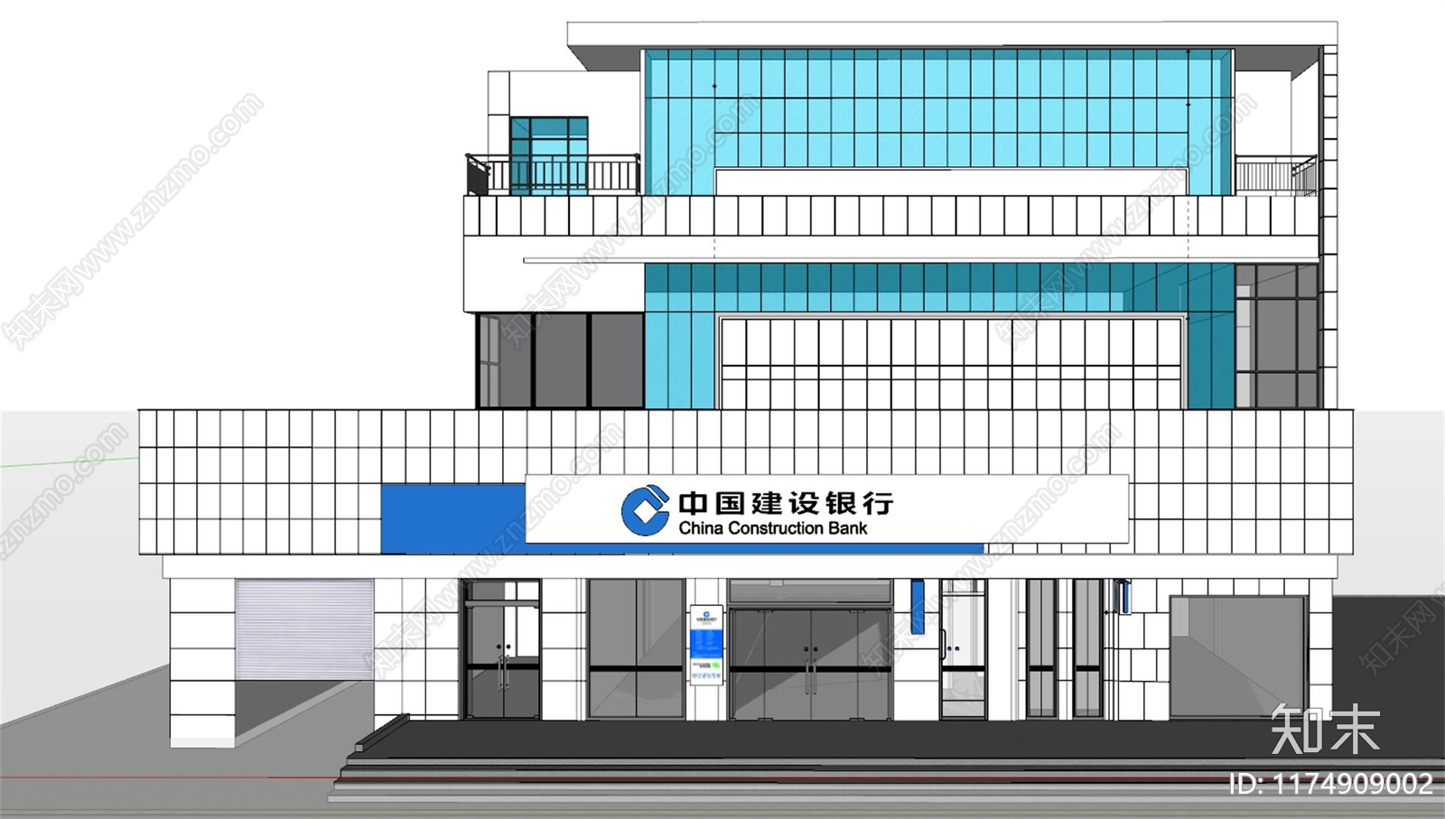 现代银行建筑SU模型下载【ID:1174909002】