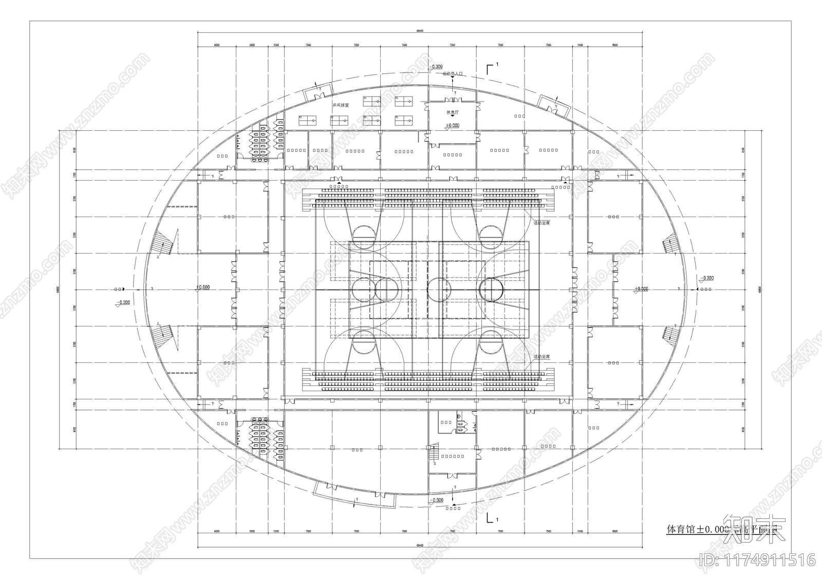 现代体育馆建筑施工图下载【ID:1174911516】