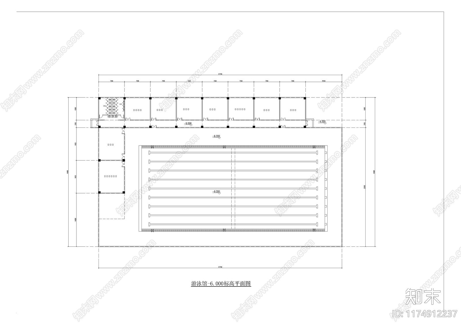 现代游泳馆建筑cad施工图下载【ID:1174912237】