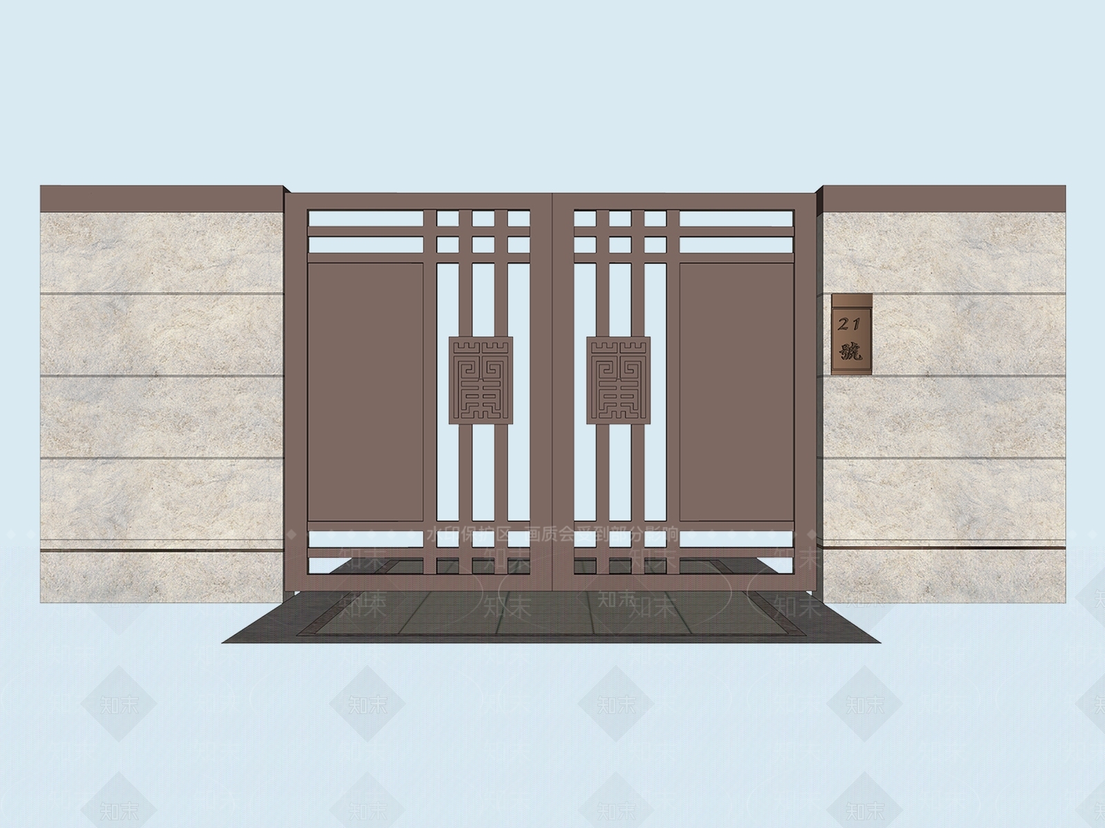 新中式庭院门SU模型下载【ID:1174922770】