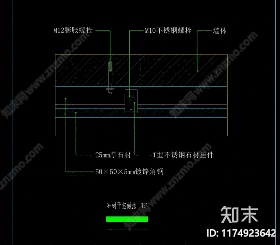 干挂石材节点cad施工图下载【ID:1174923642】