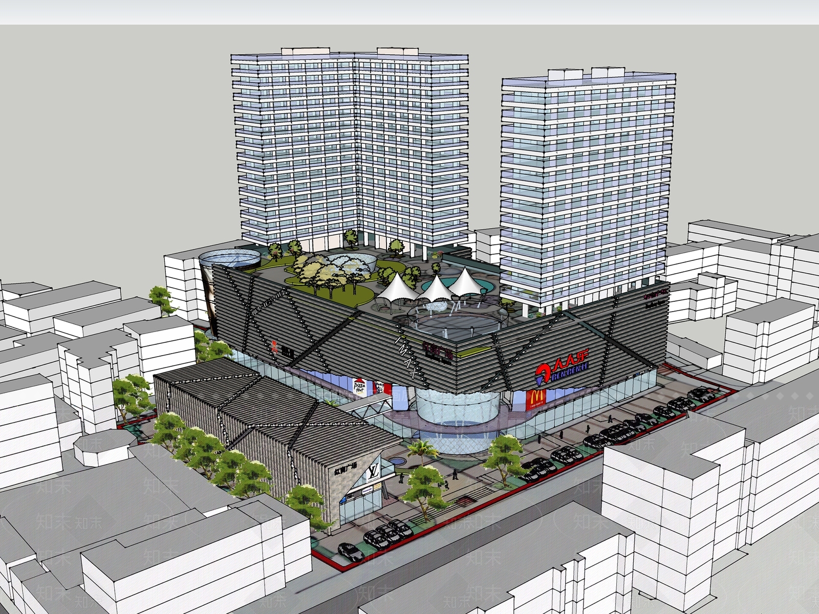 现代商场建筑SU模型下载【ID:1174930071】