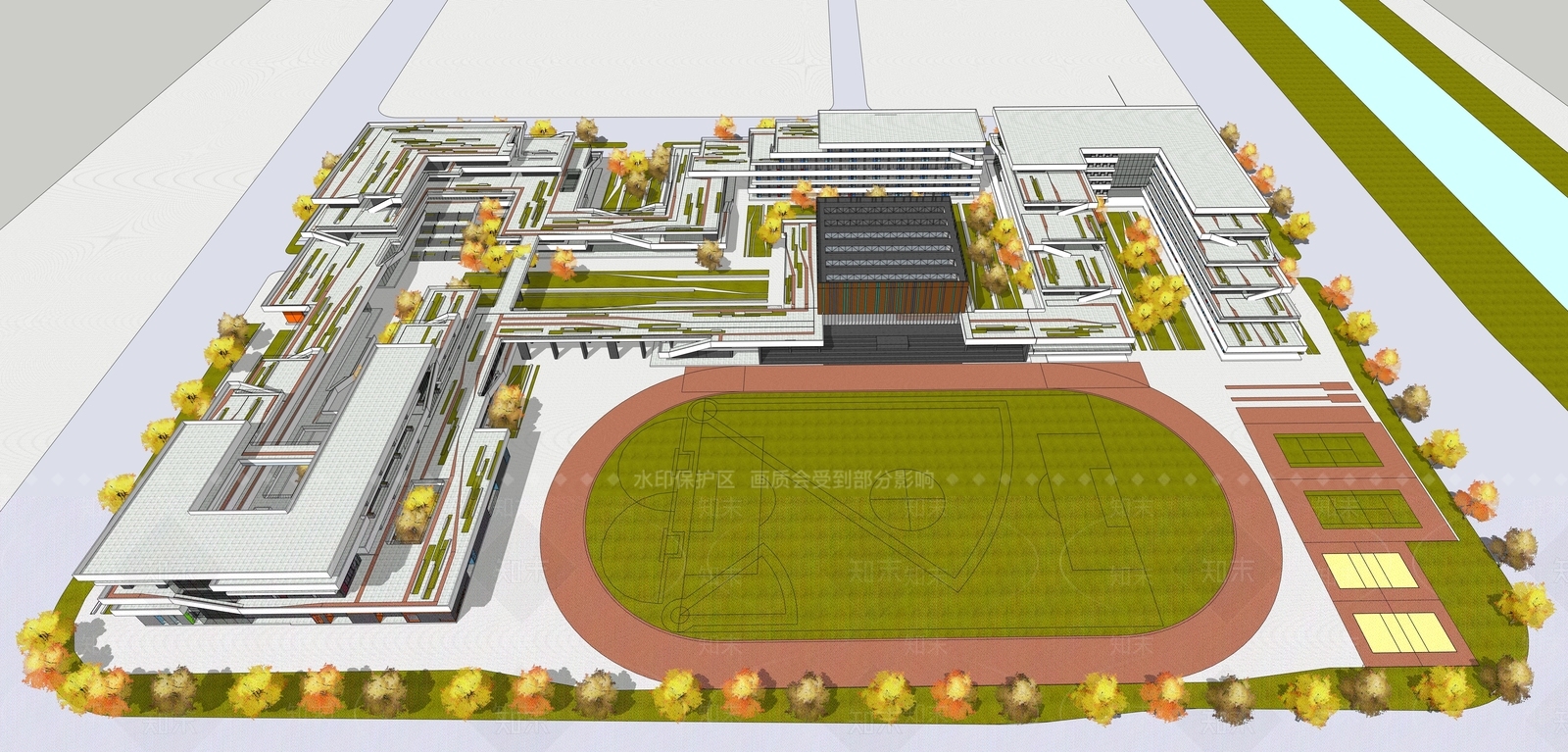 现代学校建筑SU模型下载【ID:1174930225】