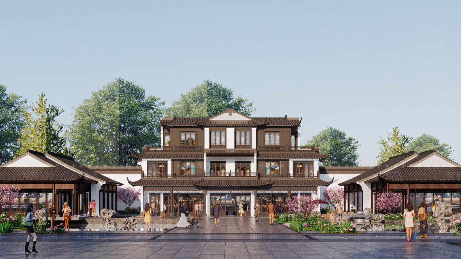 新中式中式酒店建筑SU模型下载【ID:1174933876】