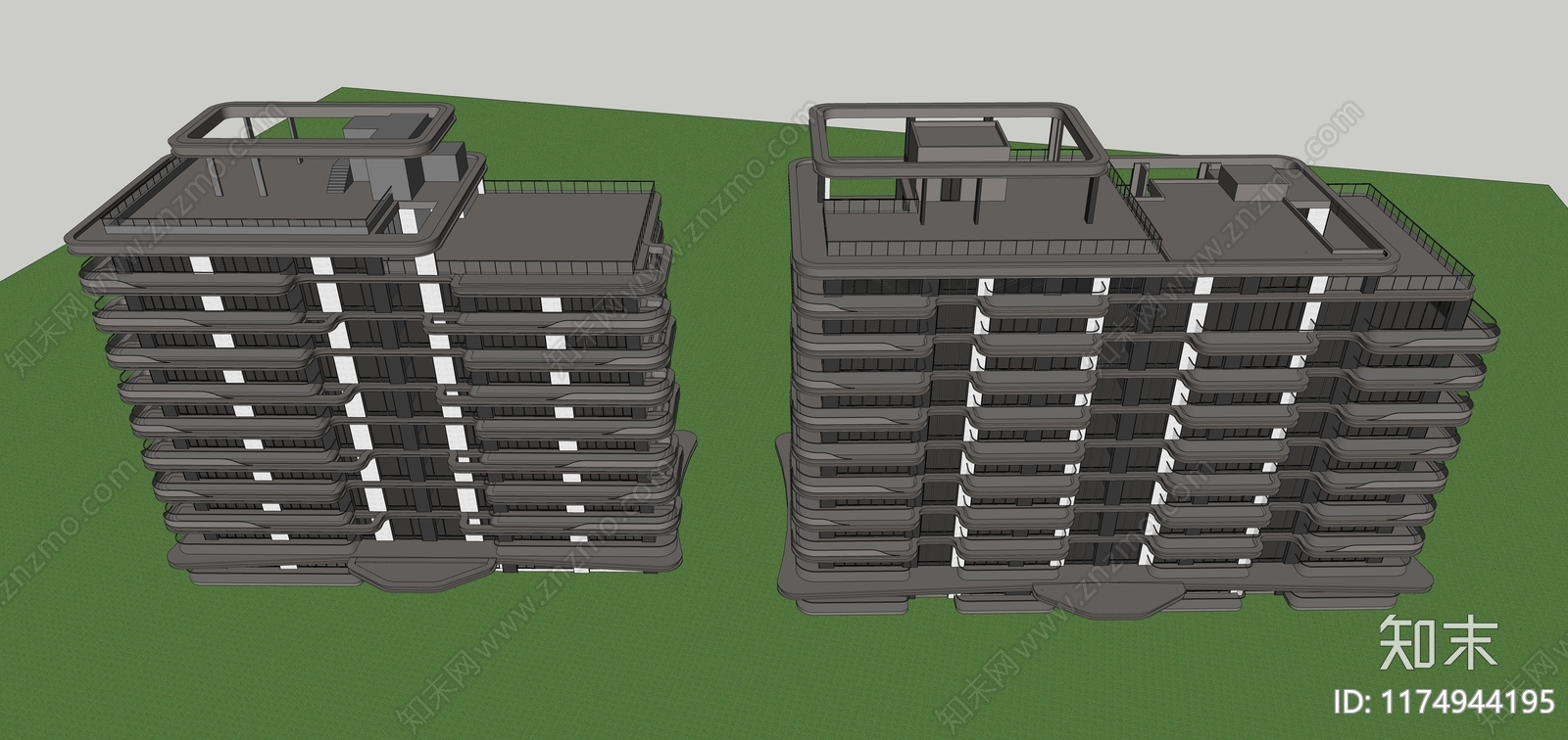 现代高层住宅SU模型下载【ID:1174944195】