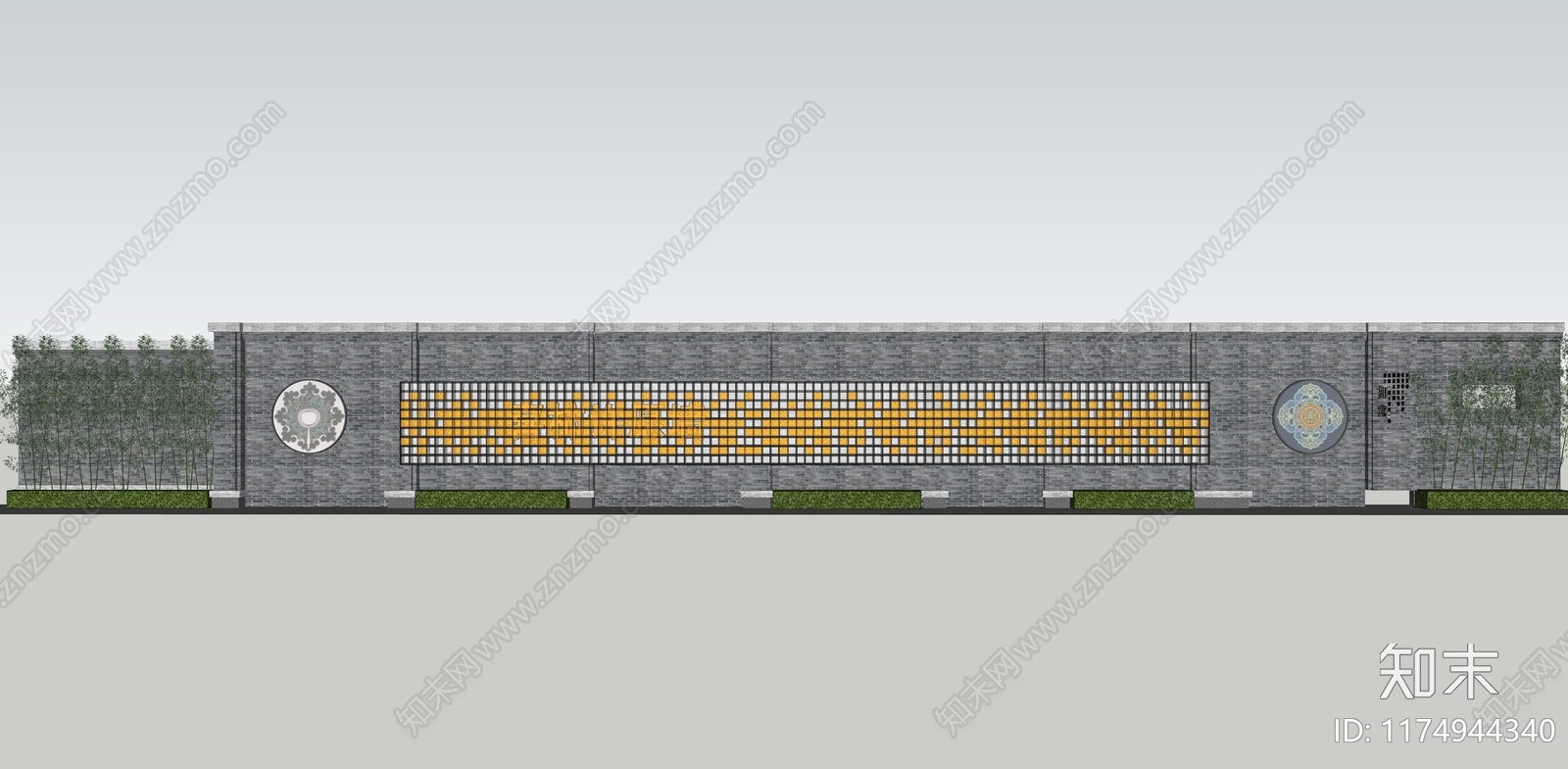 新中式中式景墙SU模型下载【ID:1174944340】