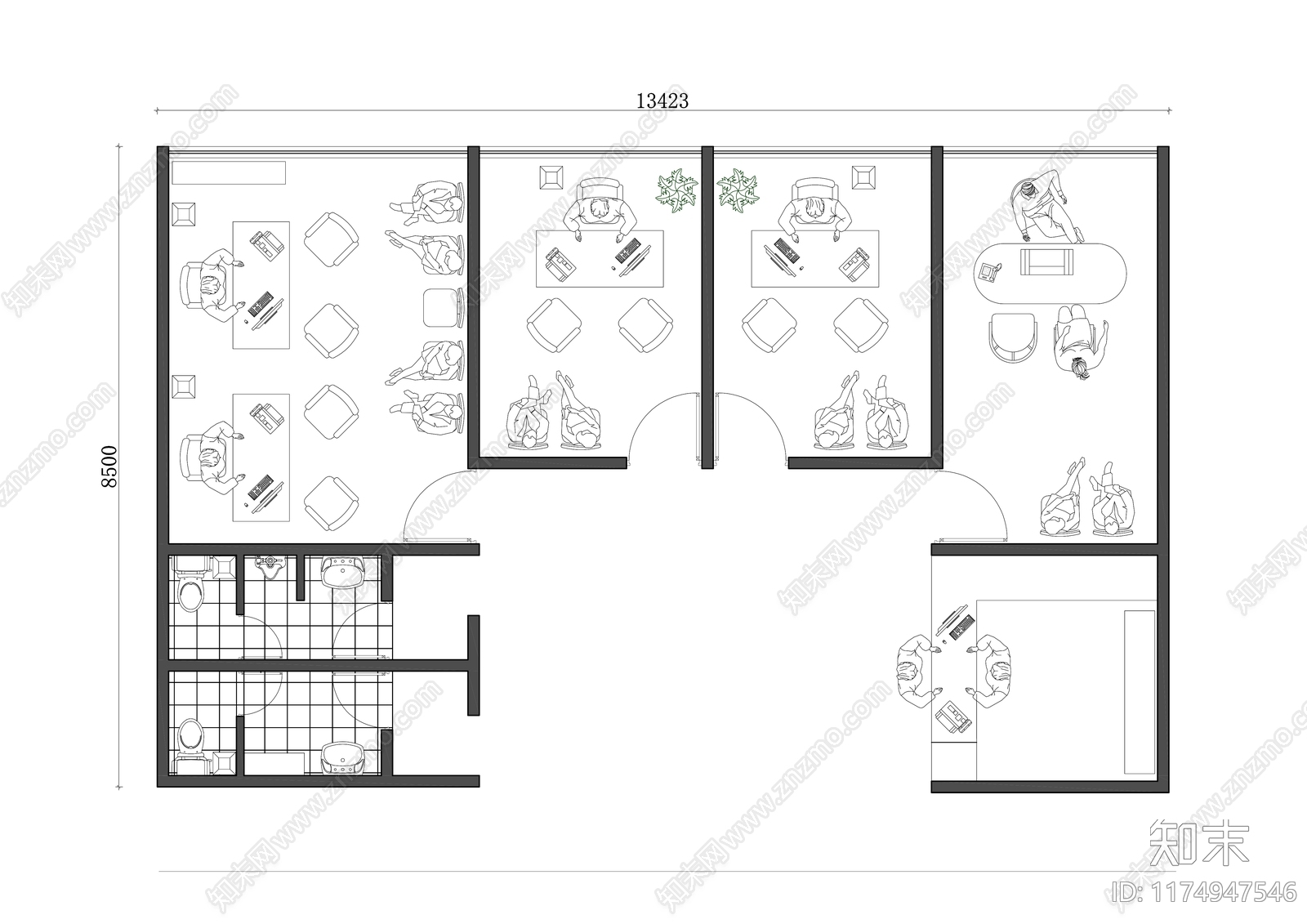 现代办公室cad施工图下载【ID:1174947546】