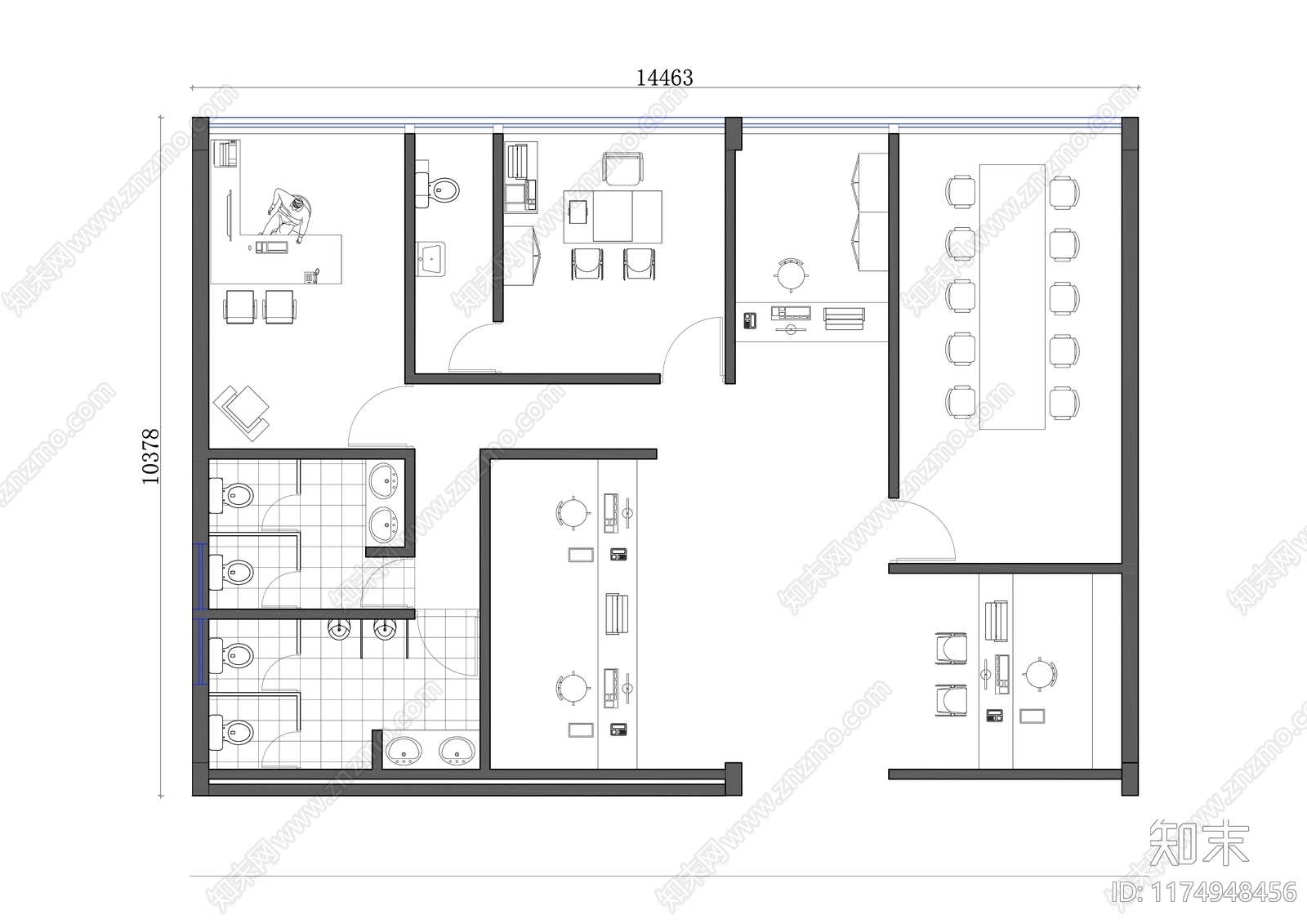 现代办公室cad施工图下载【ID:1174948456】