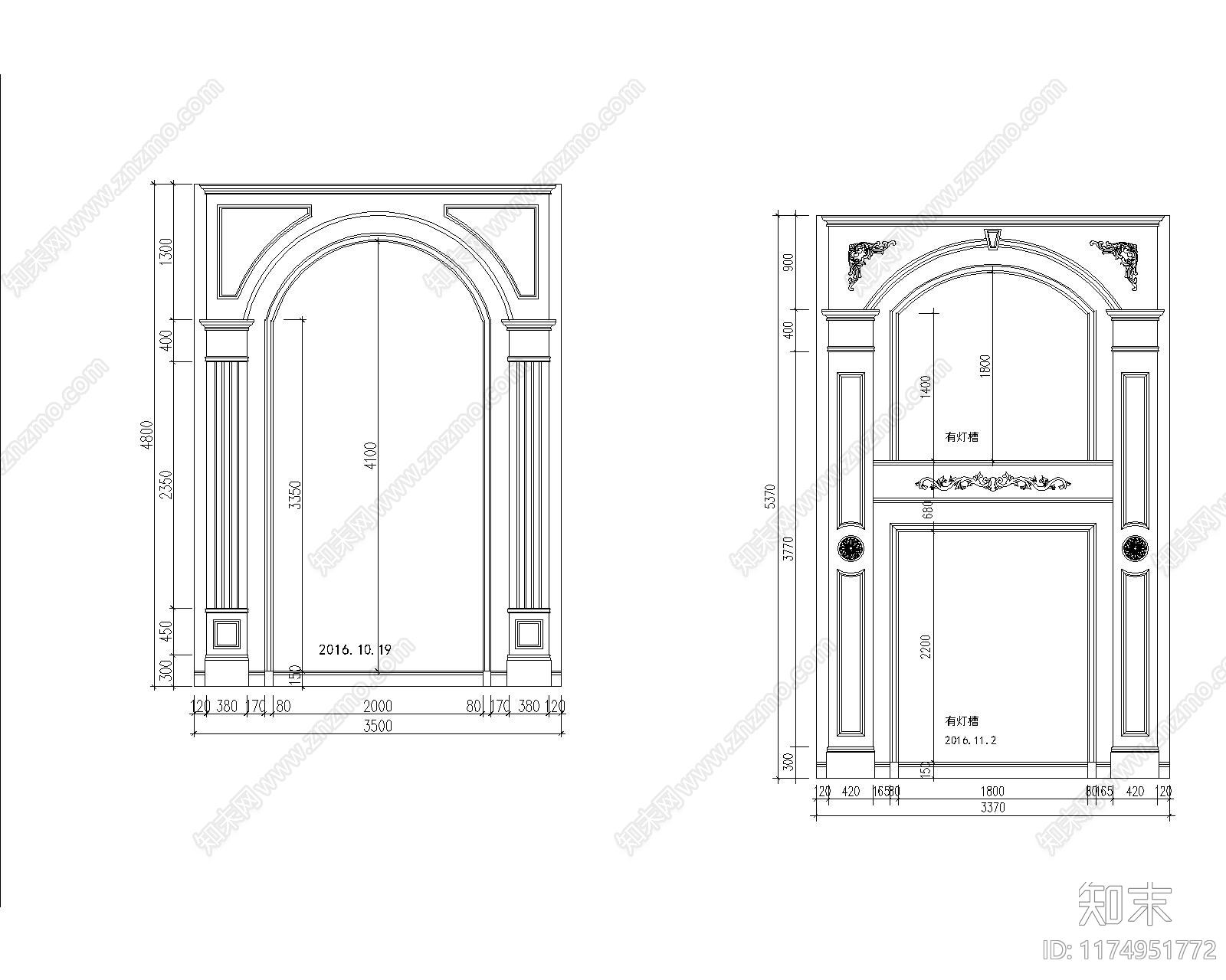 欧式背景墙施工图下载【ID:1174951772】