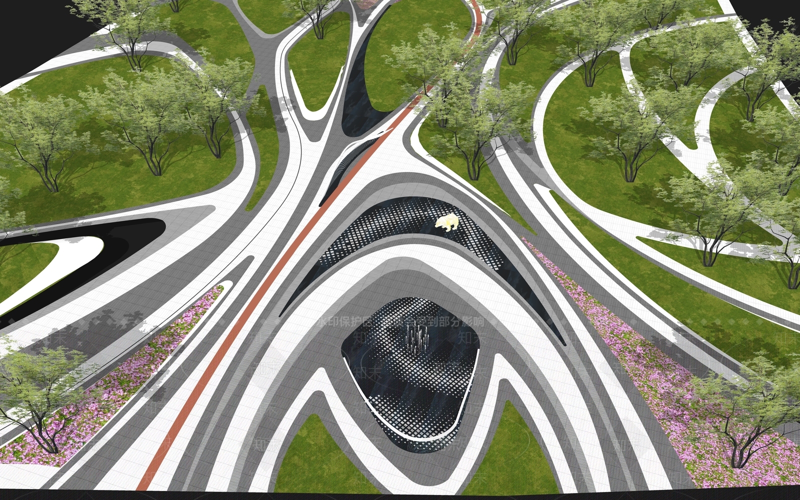 现代广场景观SU模型下载【ID:1174955362】