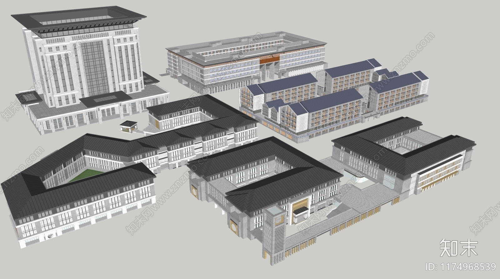 现代新中式学校建筑SU模型下载【ID:1174968539】