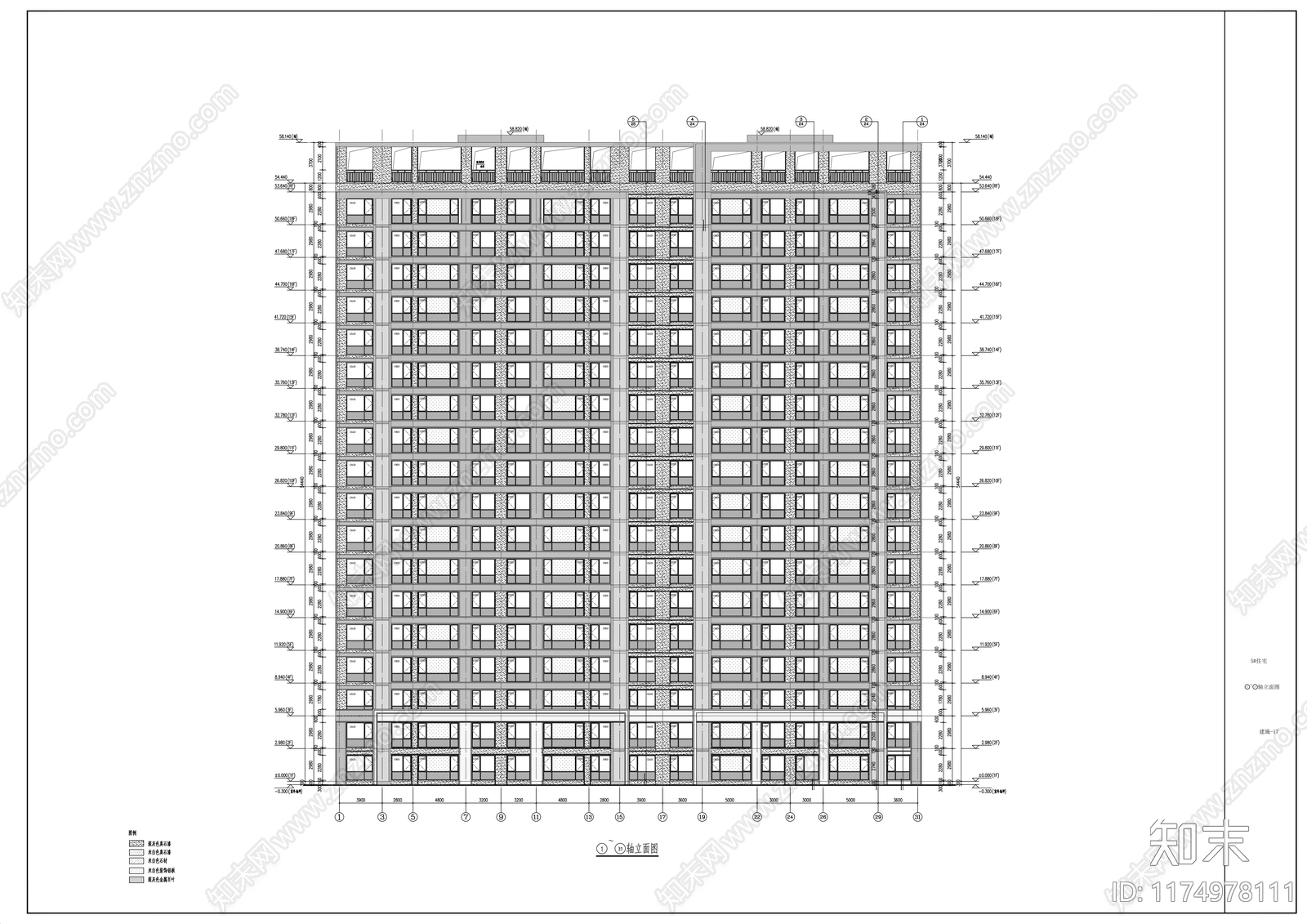 现代住宅楼建筑cad施工图下载【ID:1174978111】