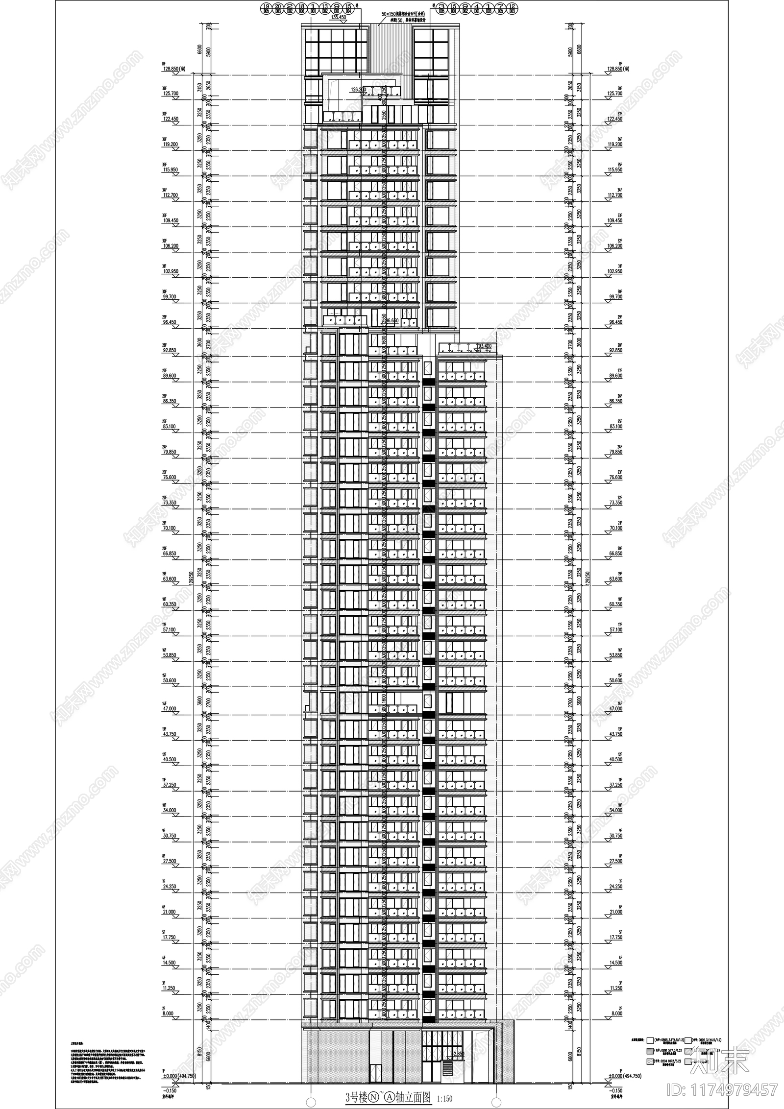 现代住宅楼建筑cad施工图下载【ID:1174979457】