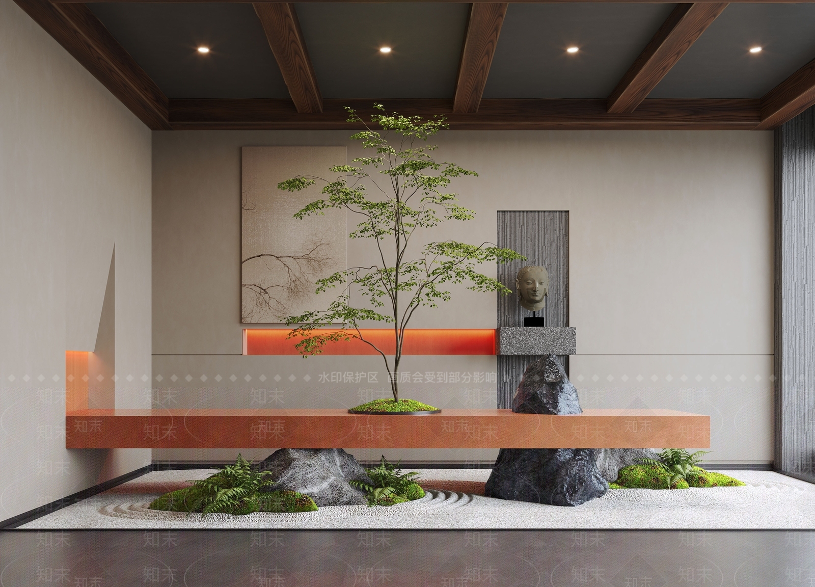 新中式室内景观3D模型下载【ID:1174982715】