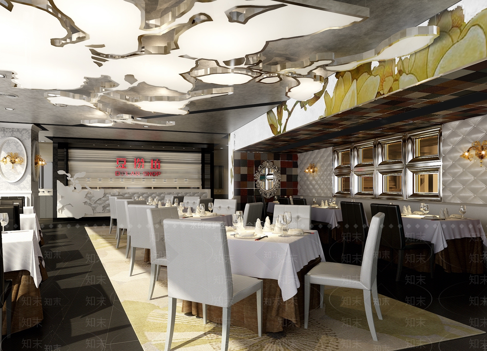 现代中式中餐厅3D模型下载【ID:1174983403】