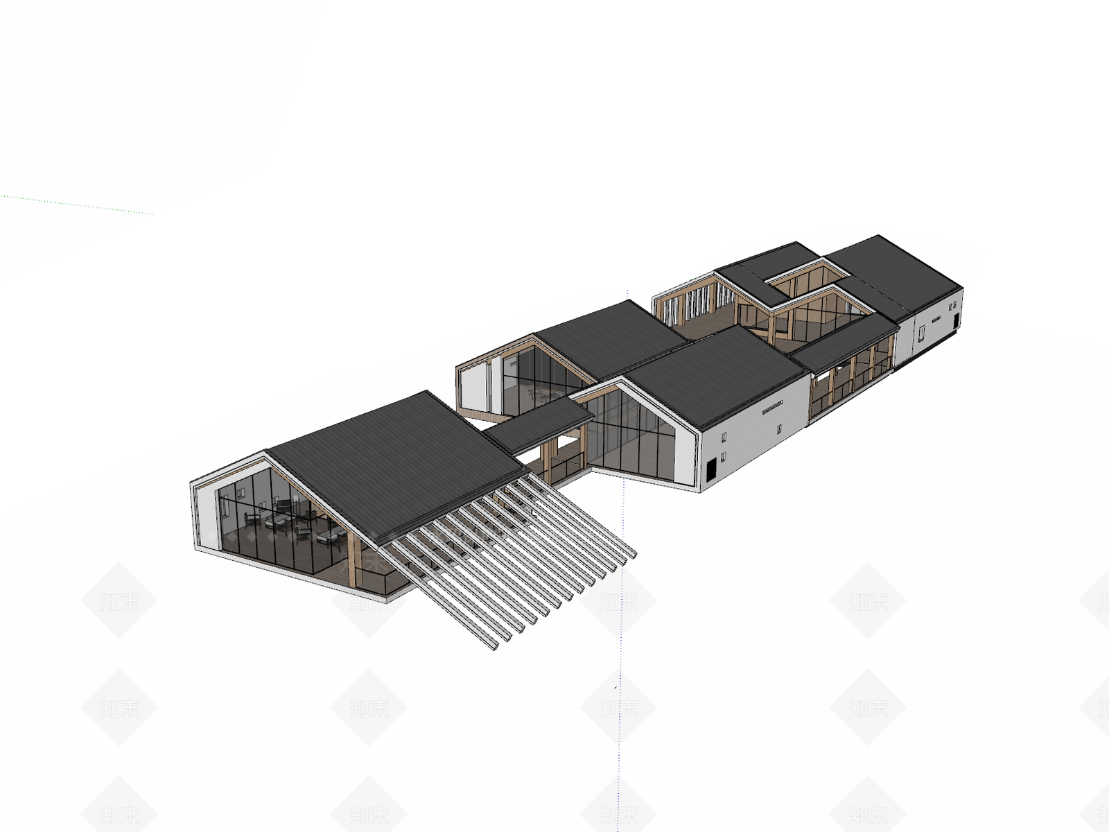 现代原木商场建筑SU模型下载【ID:1174985175】