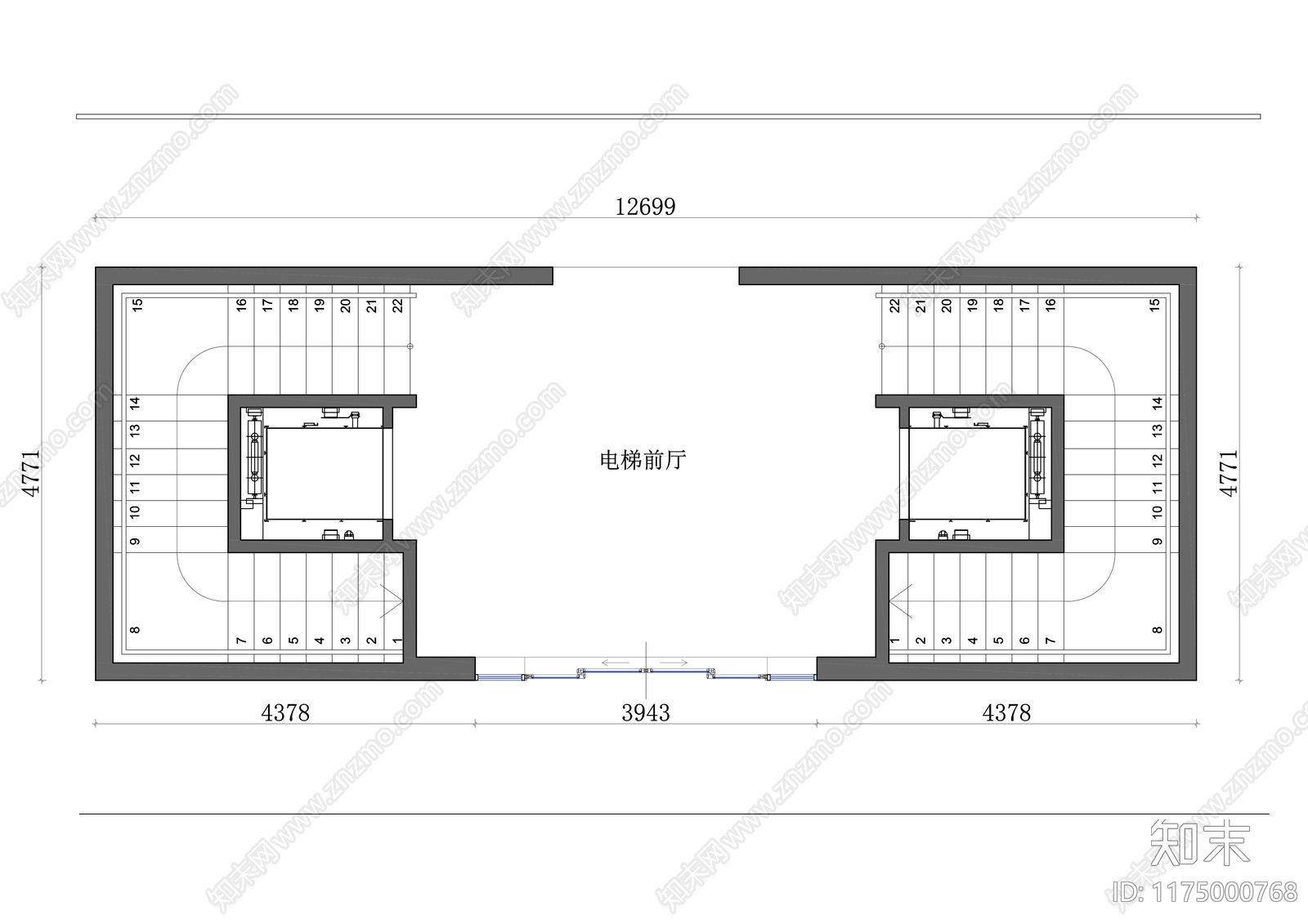 现代电梯厅施工图下载【ID:1175000768】