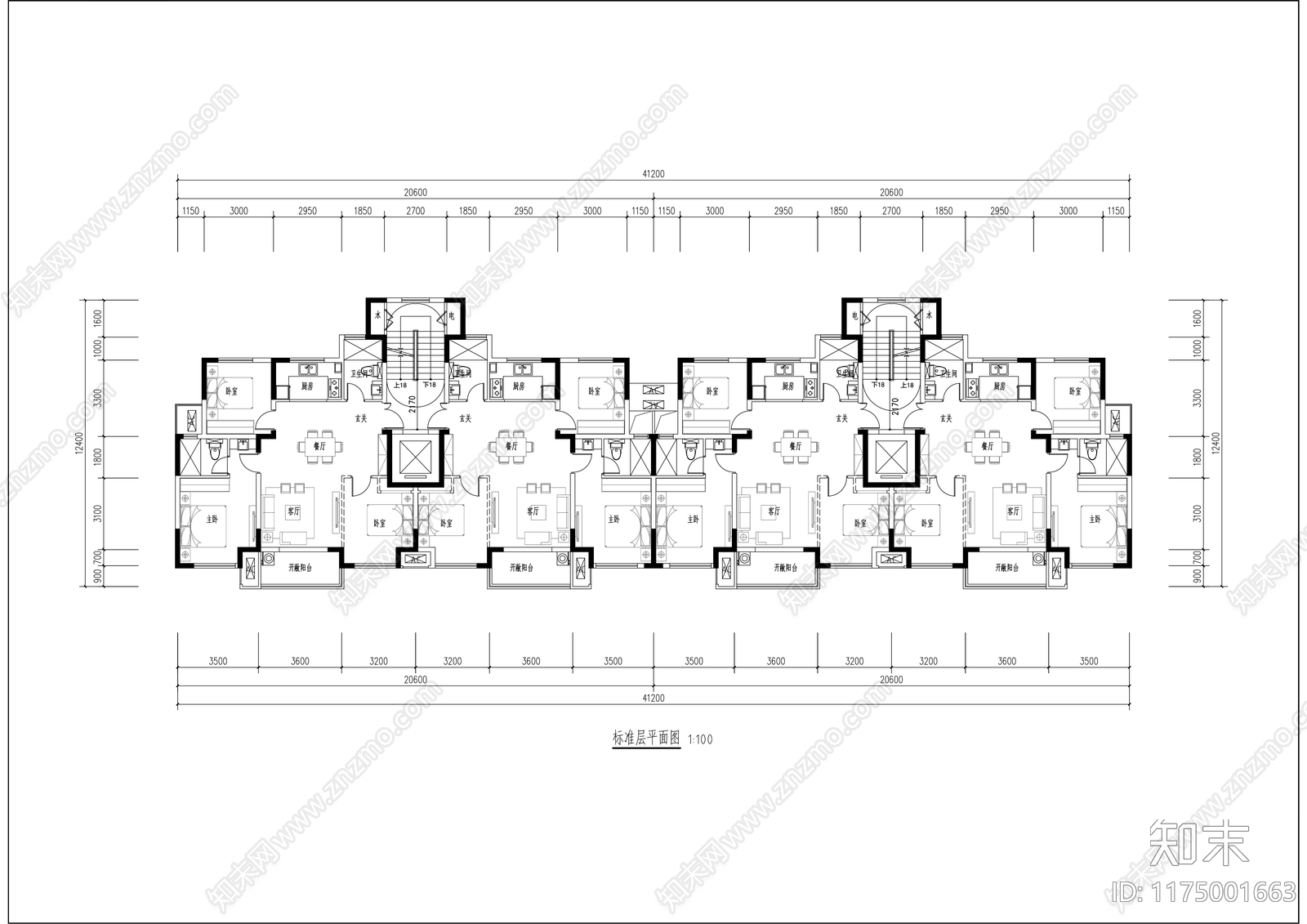 现代住宅楼建筑cad施工图下载【ID:1175001663】