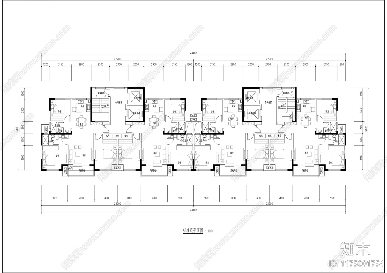 现代住宅楼建筑cad施工图下载【ID:1175001754】