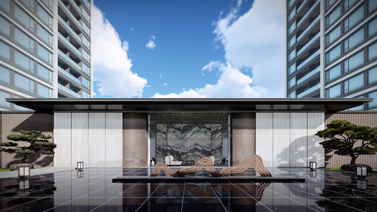 现代新中式售楼处建筑SU模型下载【ID:1175020554】