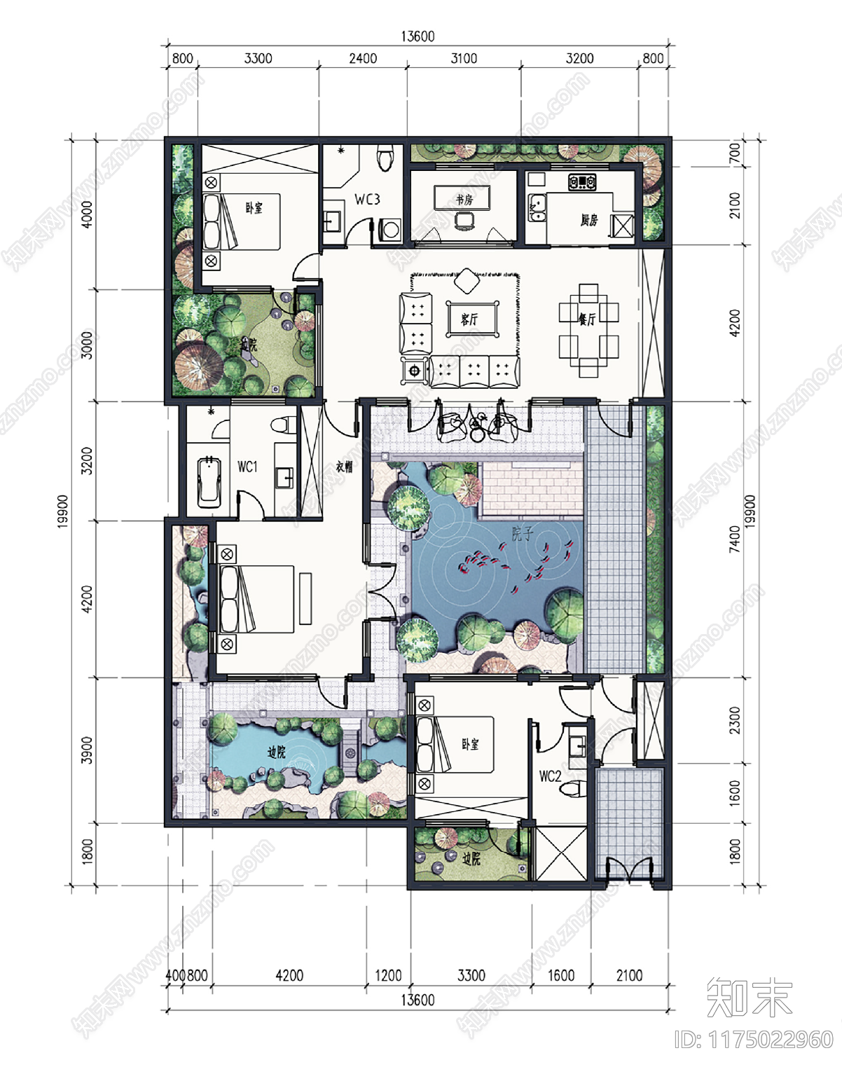 现代新中式别墅建筑cad施工图下载【ID:1175022960】