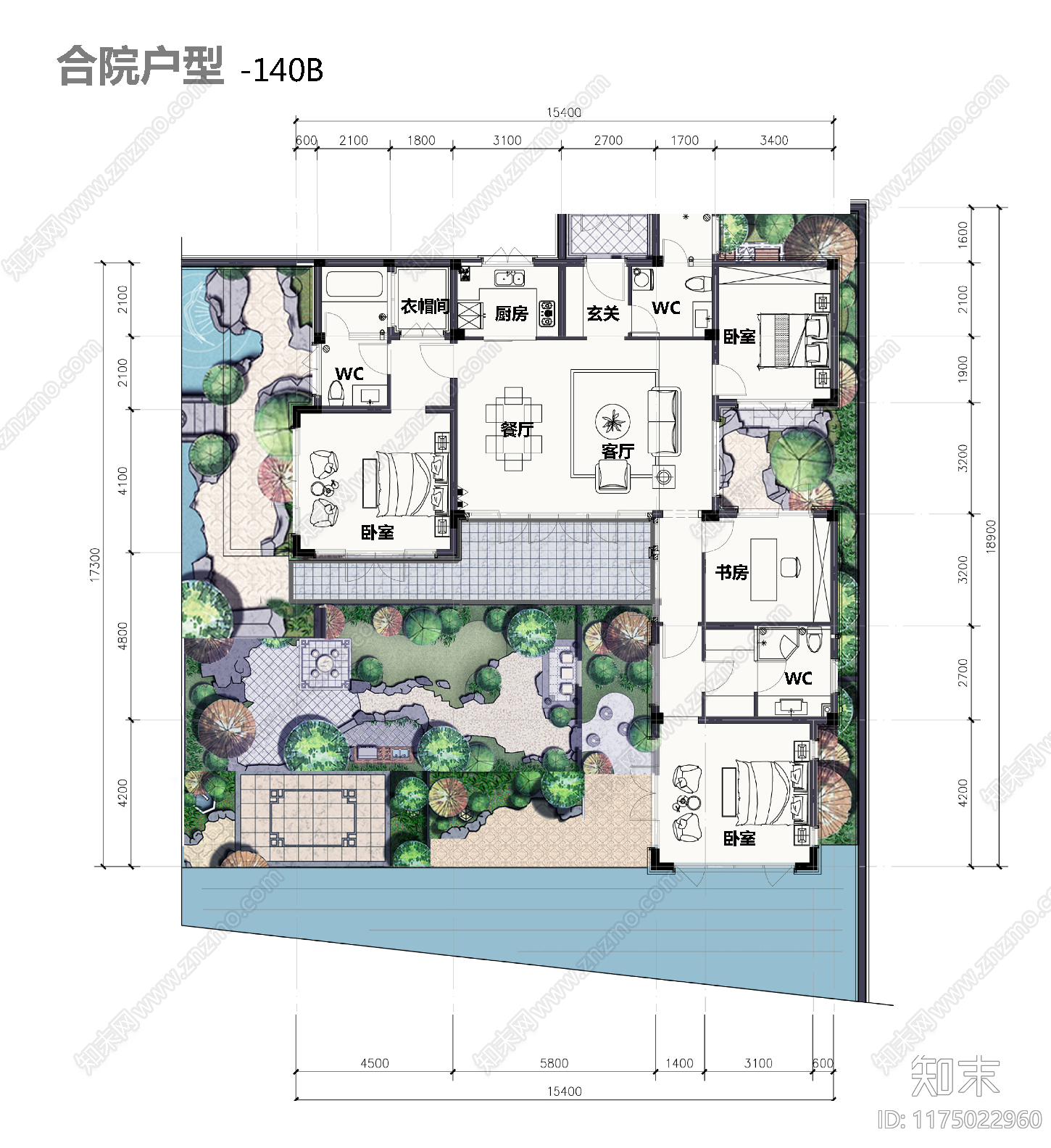 现代新中式别墅建筑cad施工图下载【ID:1175022960】