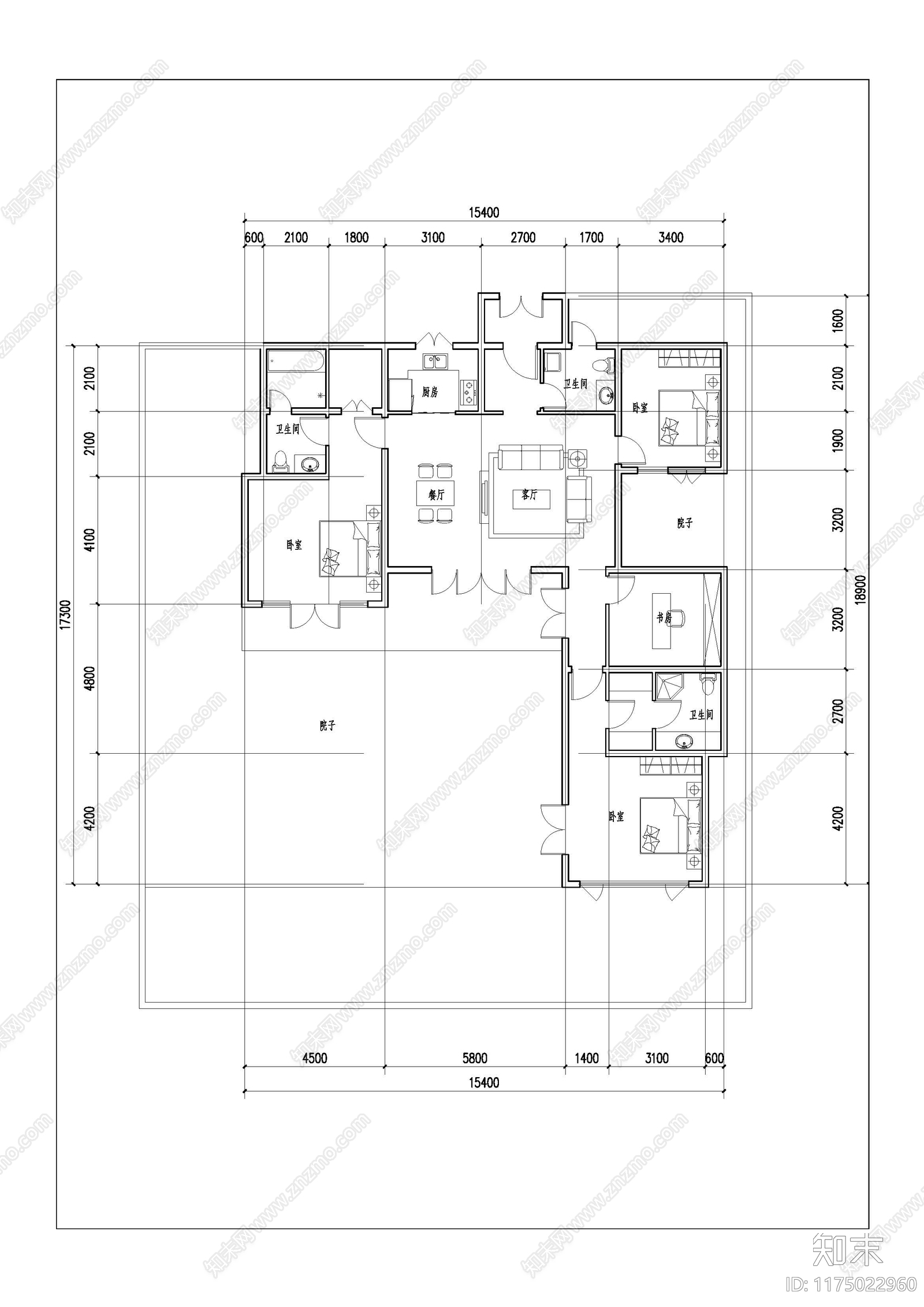 现代新中式别墅建筑cad施工图下载【ID:1175022960】