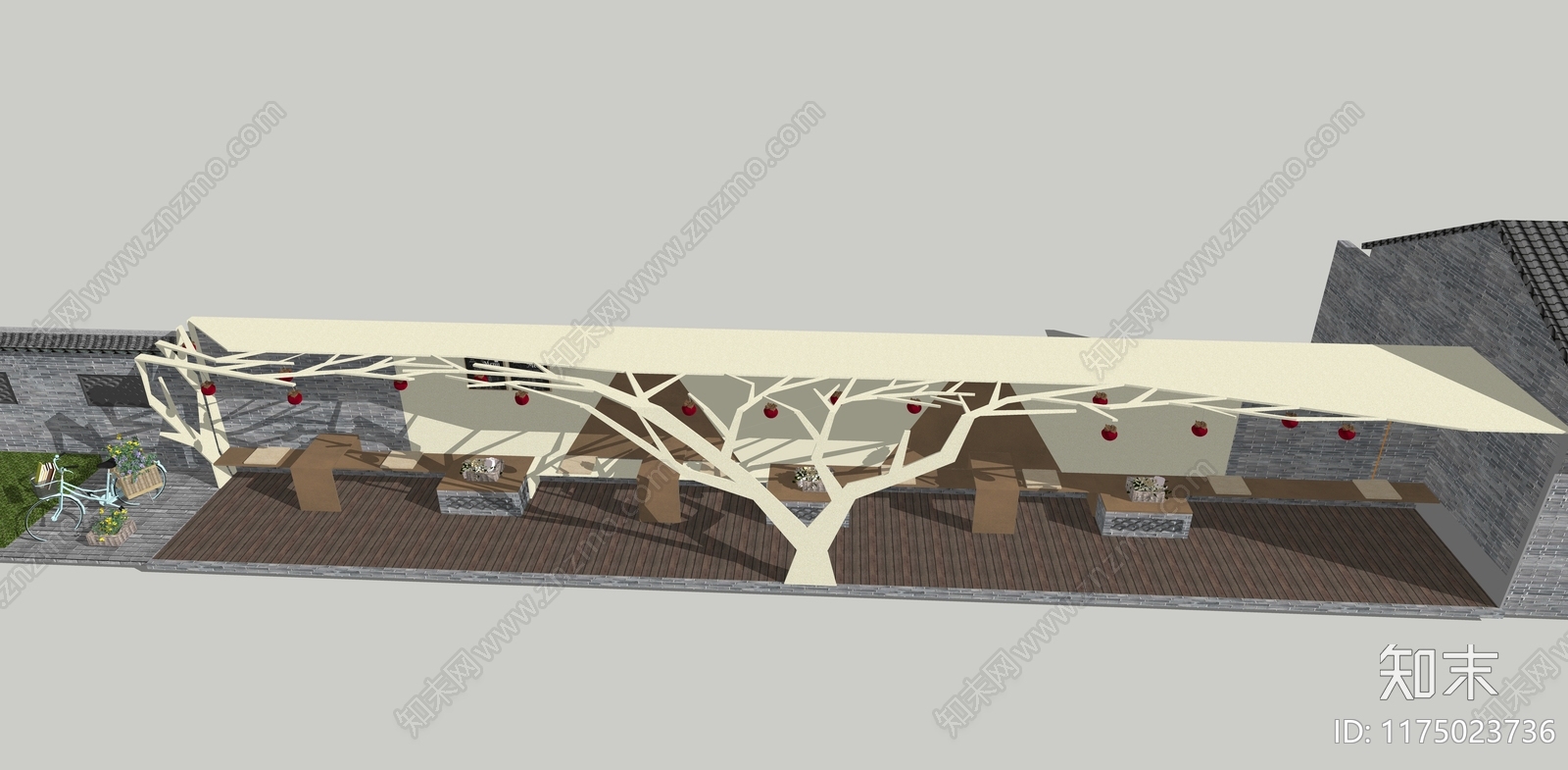 新中式现代廊架SU模型下载【ID:1175023736】