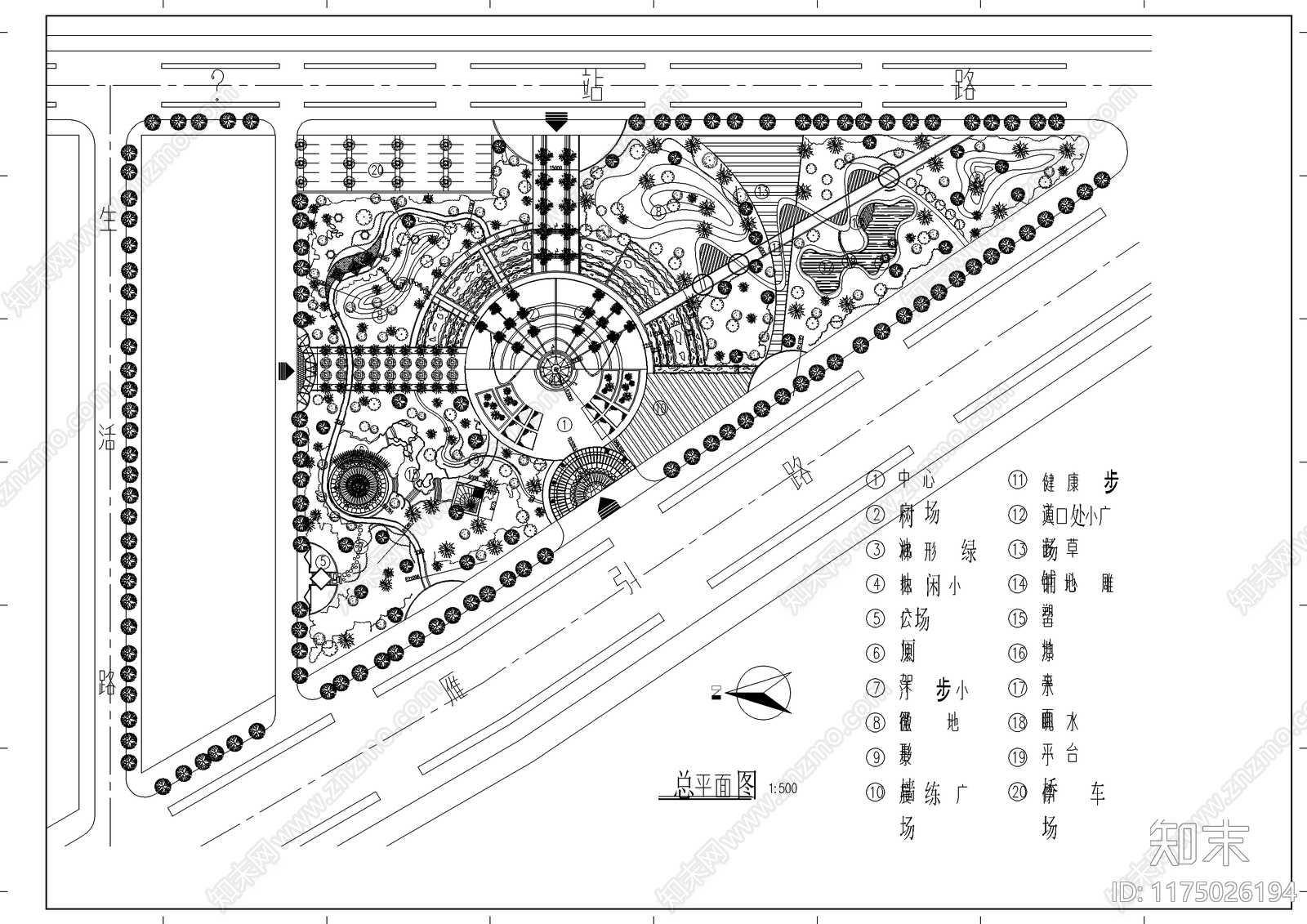 现代公园景观cad施工图下载【ID:1175026194】