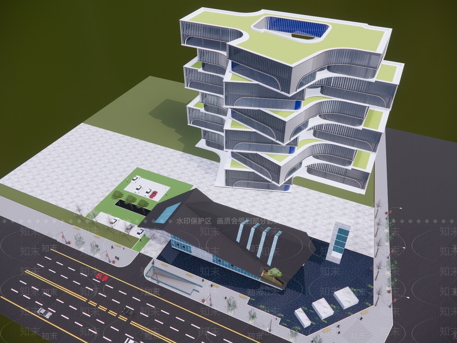 现代展览馆建筑SU模型下载【ID:1175041510】
