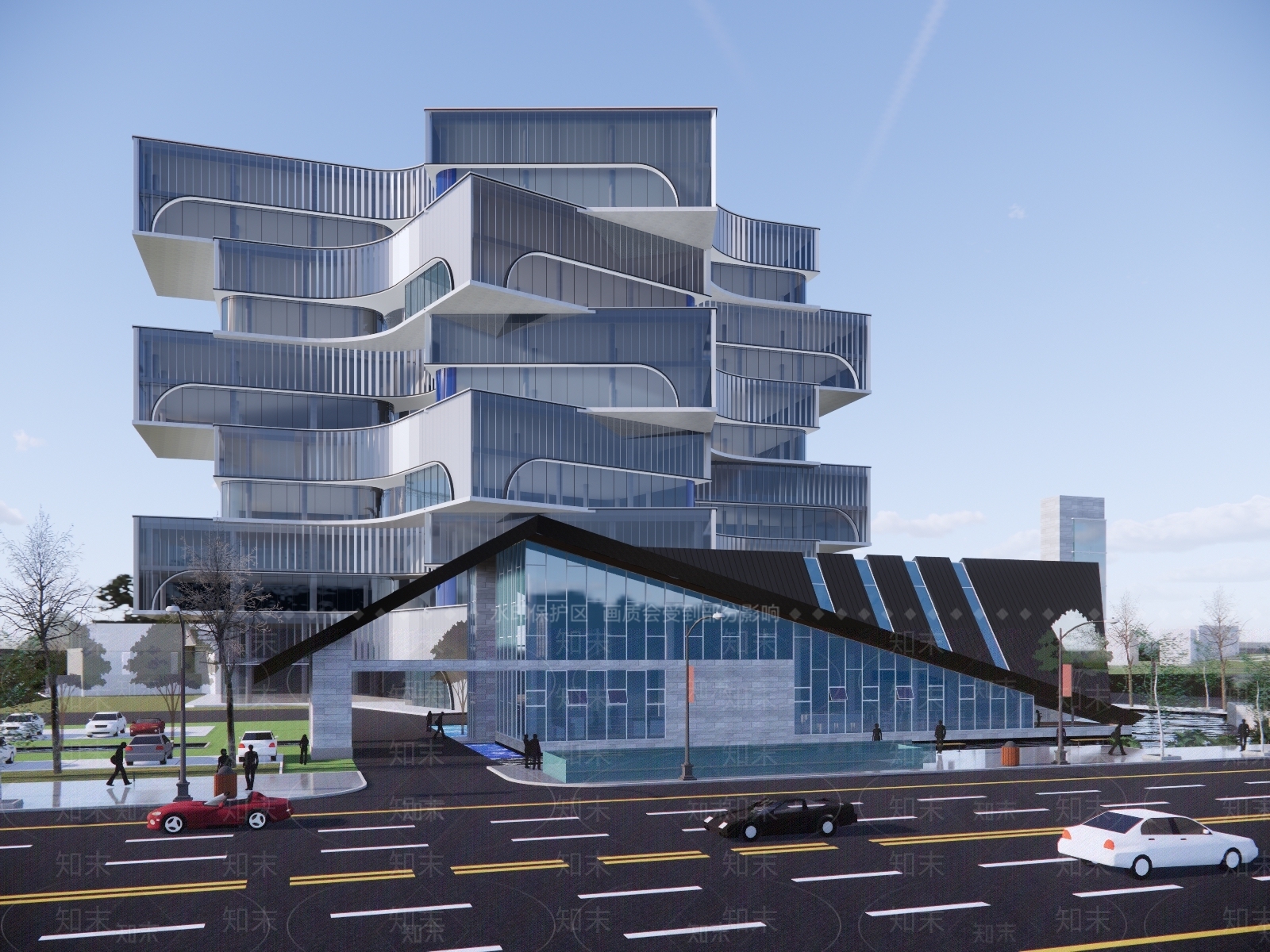 现代展览馆建筑SU模型下载【ID:1175041510】