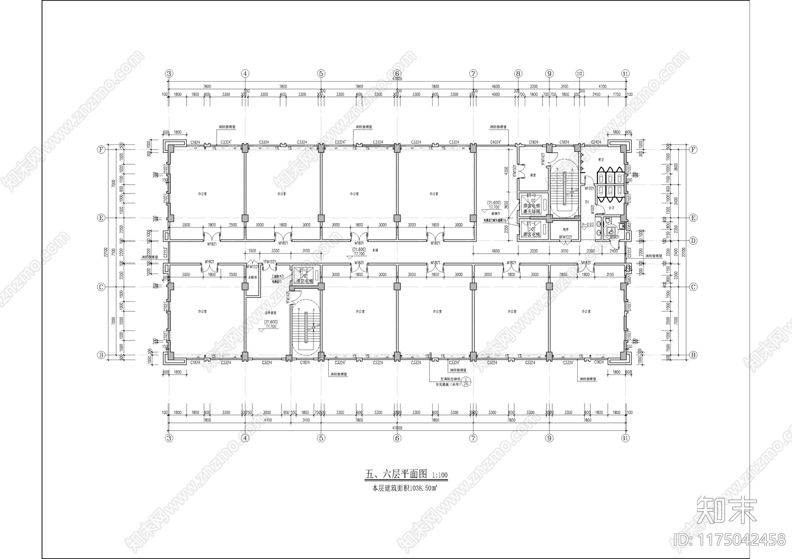 现代简约办公楼建筑cad施工图下载【ID:1175042458】