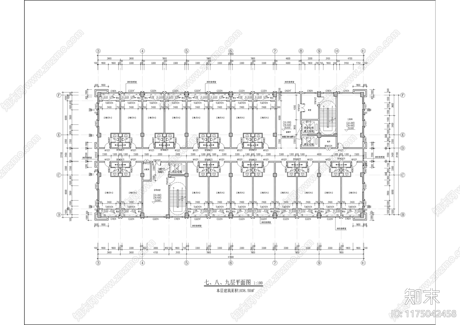 现代简约办公楼建筑cad施工图下载【ID:1175042458】