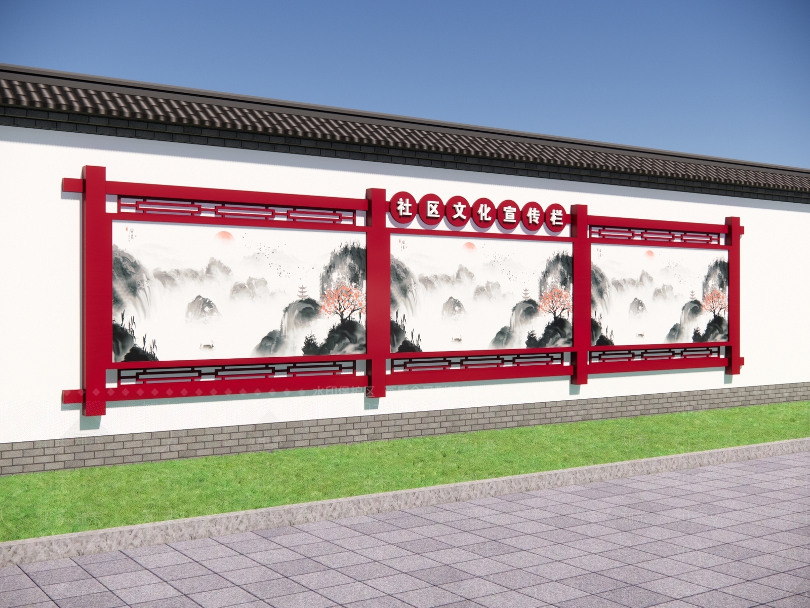 现代新中式宣传栏SU模型下载【ID:1175044695】
