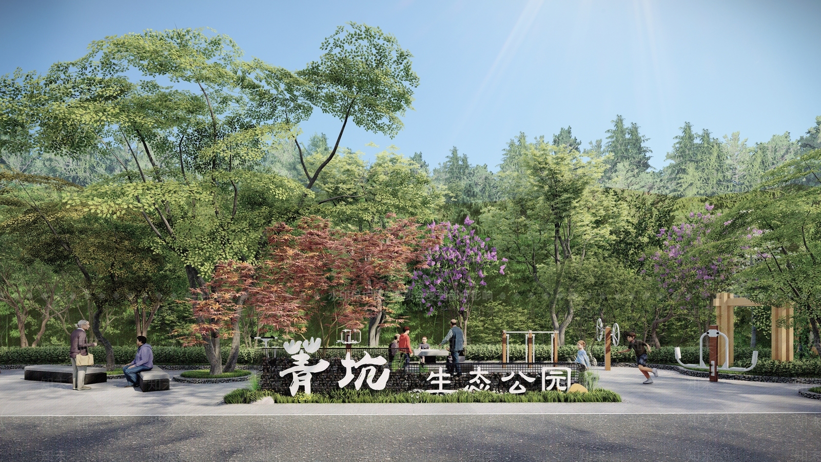 现代新中式乡村公园SU模型下载【ID:1175059973】