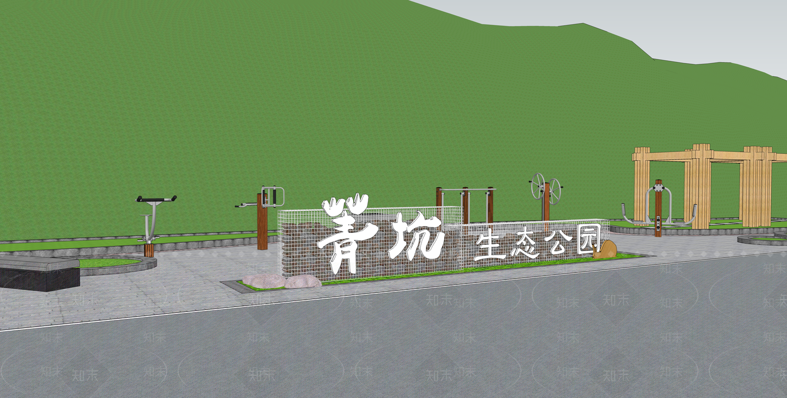 现代新中式乡村公园SU模型下载【ID:1175059973】