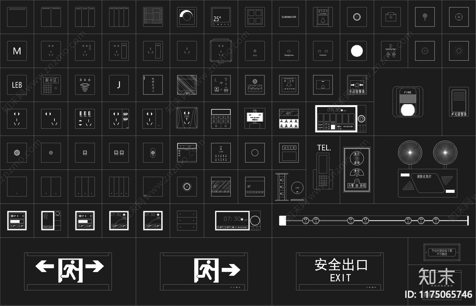 现代开关插座cad施工图下载【ID:1175065746】