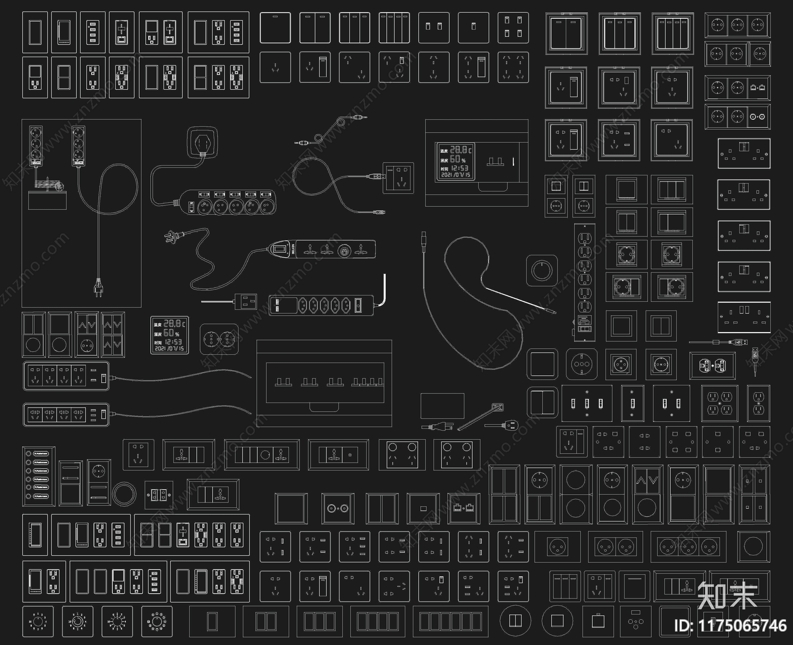 现代开关插座cad施工图下载【ID:1175065746】