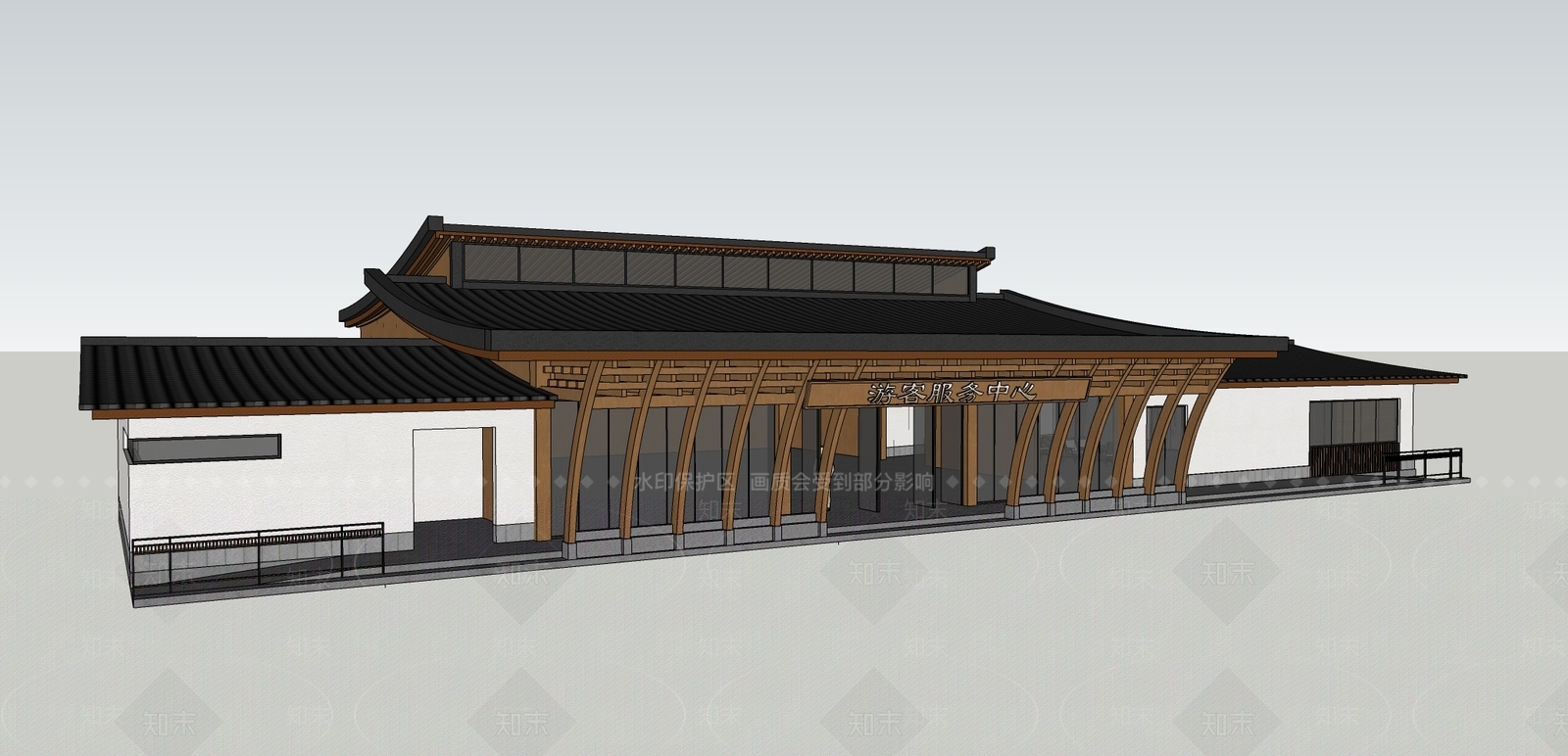 新中式复古风格建筑SU模型下载【ID:1175068487】