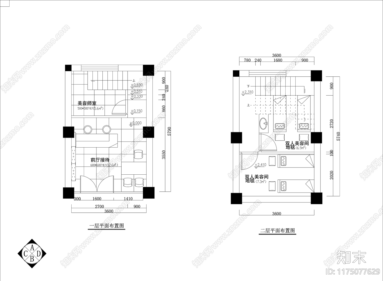 现代美容院cad施工图下载【ID:1175077629】