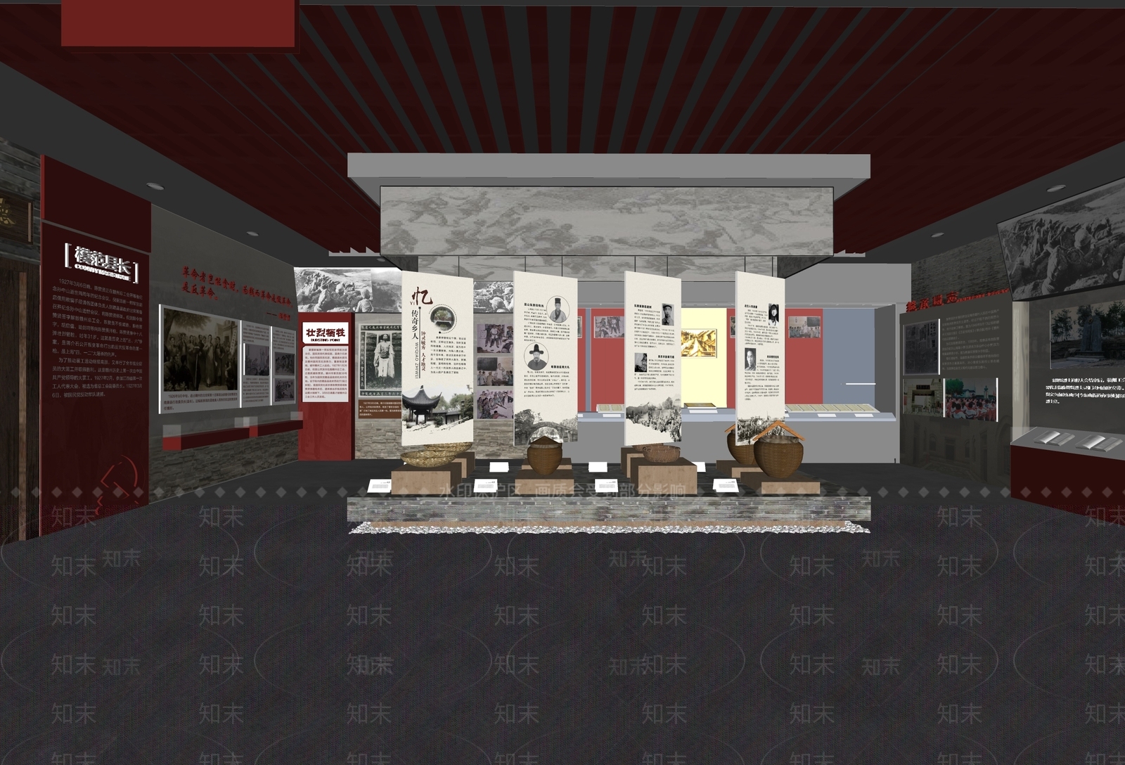 现代新中式党建展厅SU模型下载【ID:1175108745】