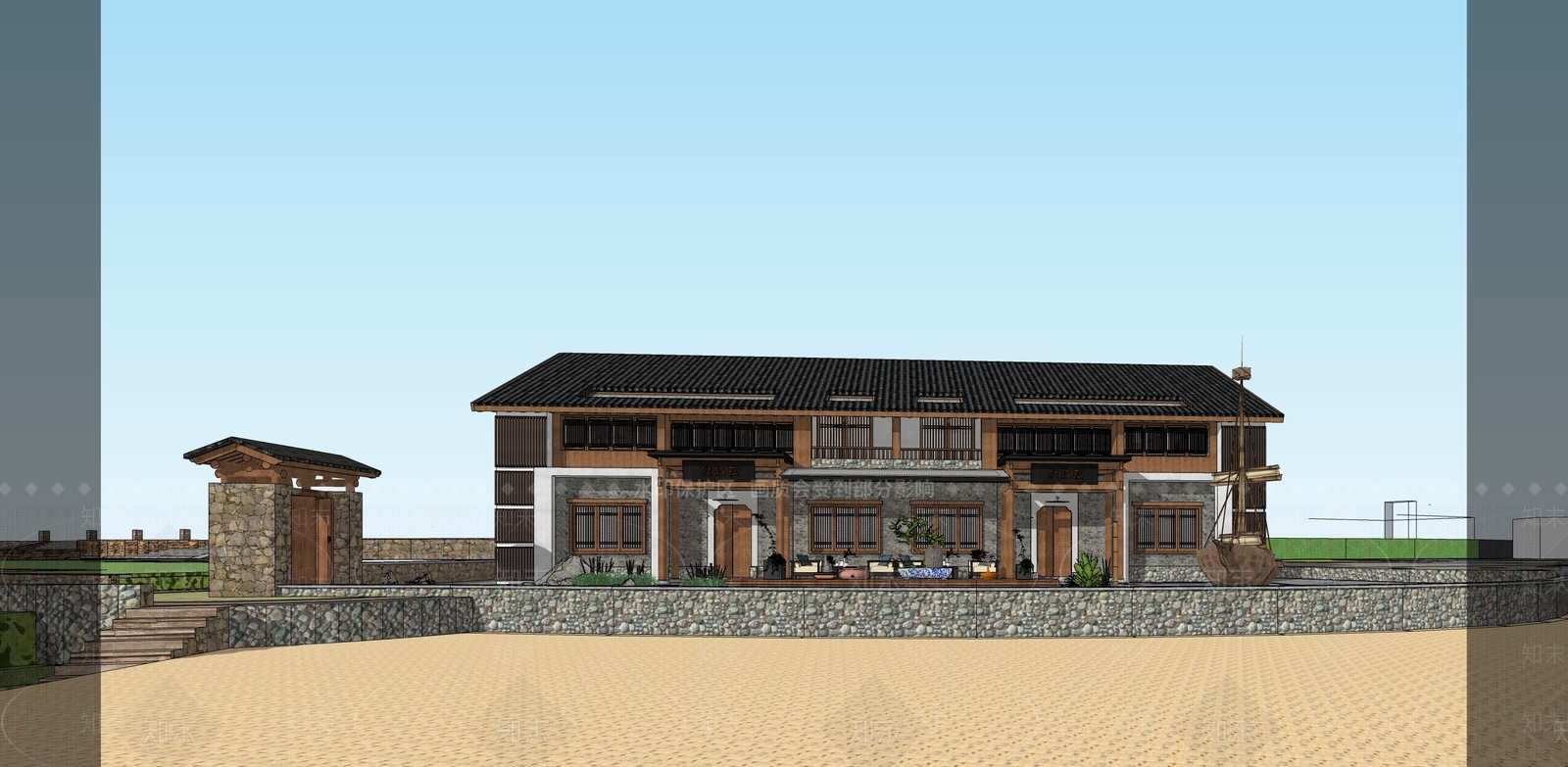 新中式中式乡村民房SU模型下载【ID:1175115256】