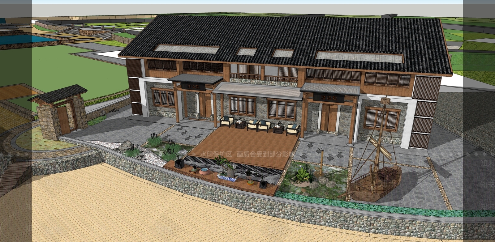 新中式中式乡村民房SU模型下载【ID:1175115256】