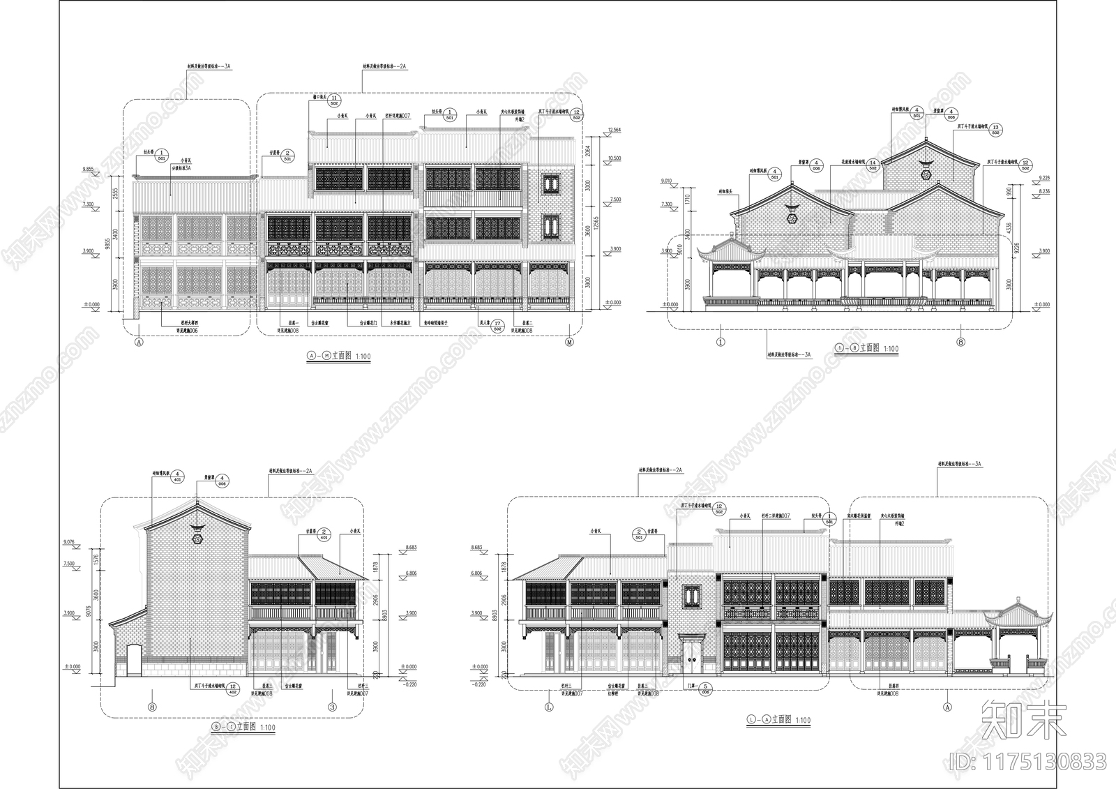 中式商业街cad施工图下载【ID:1175130833】